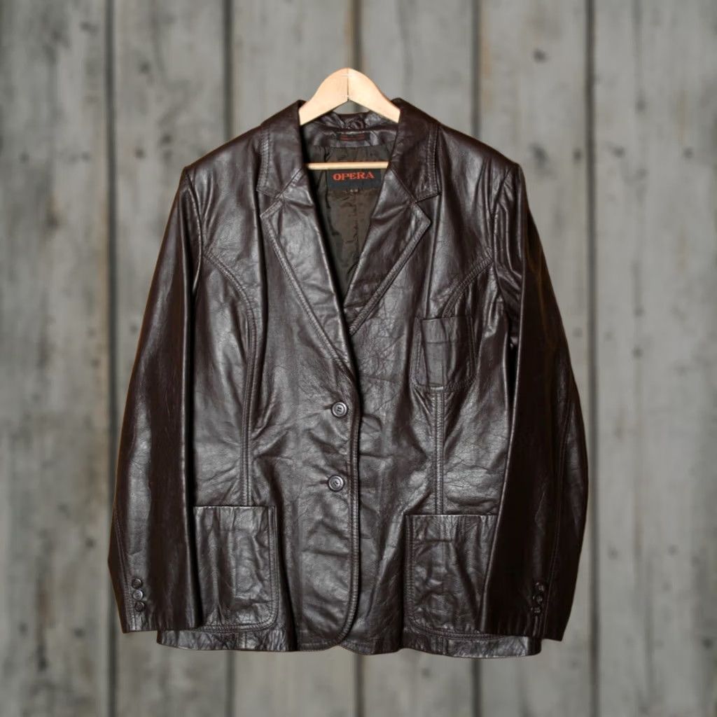 Vintage VINTAGE Opera Leather 2-Button Blazer Womens Sz. L Burgundy Dark Measurements 90s Heads up Size L / US 10 / IT 46 - 1 Thumbnail