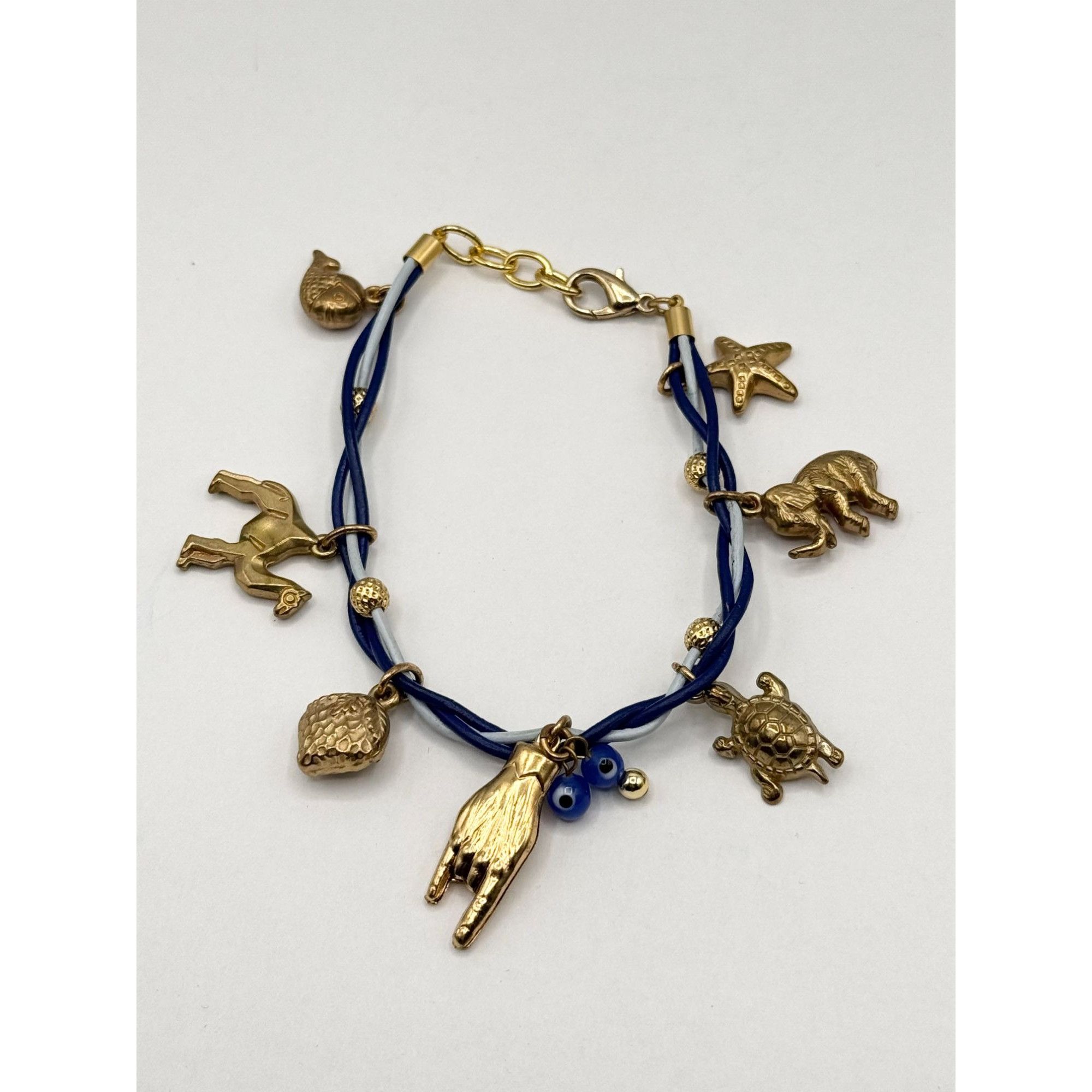 Vintage Braided two tone blue leather charm bracelet Size ONE SIZE - 4 Thumbnail