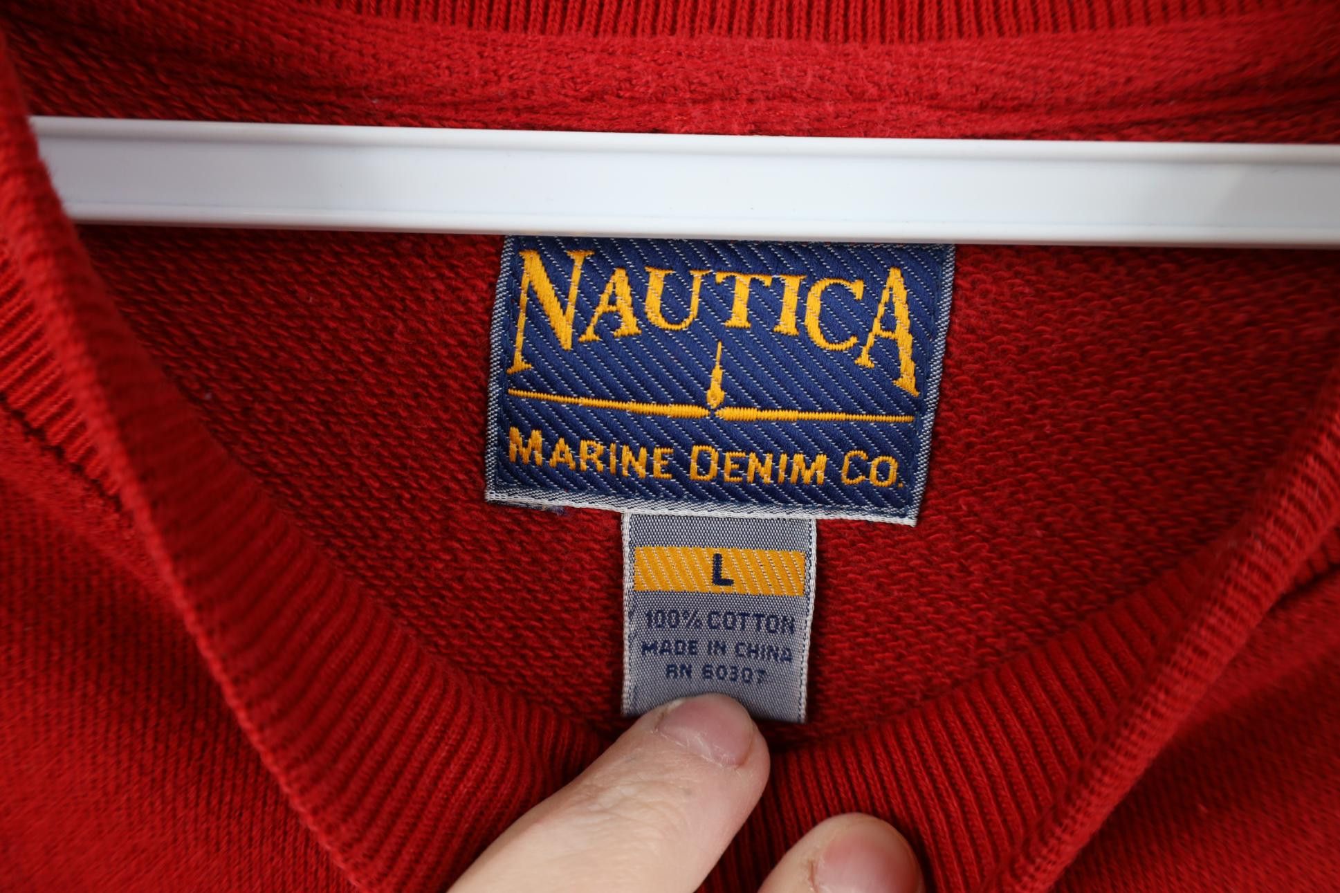 Nautica Vintage 90s Nautica Marine French Terry Sweatshirt Red Size US L / EU 52-54 / 3 - 7 Thumbnail