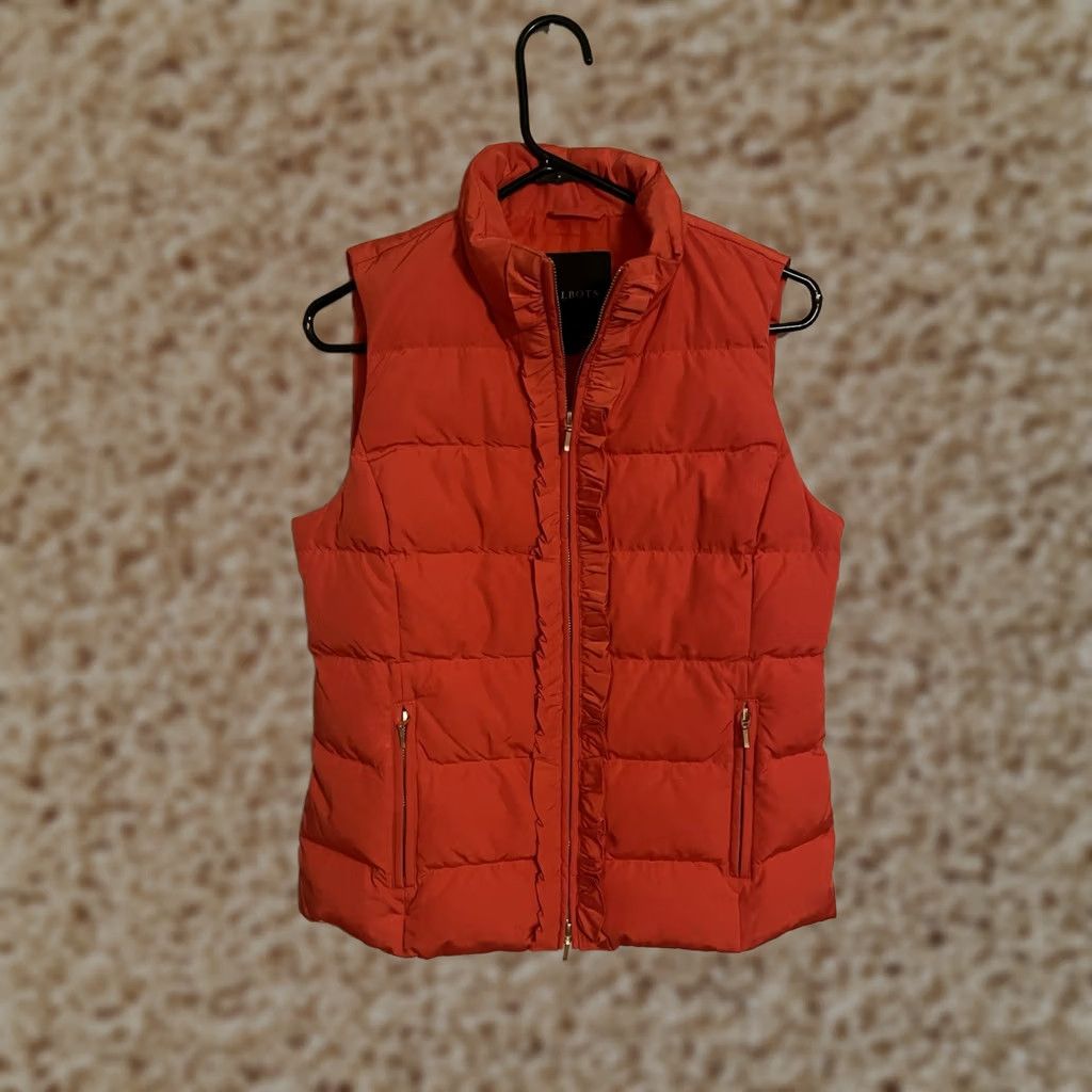 Talbots Talbots Puffer Vest Orange Insulated Ruffle Placket Down Fill Womens Small Size S / US 4 / IT 40 - 1 Thumbnail