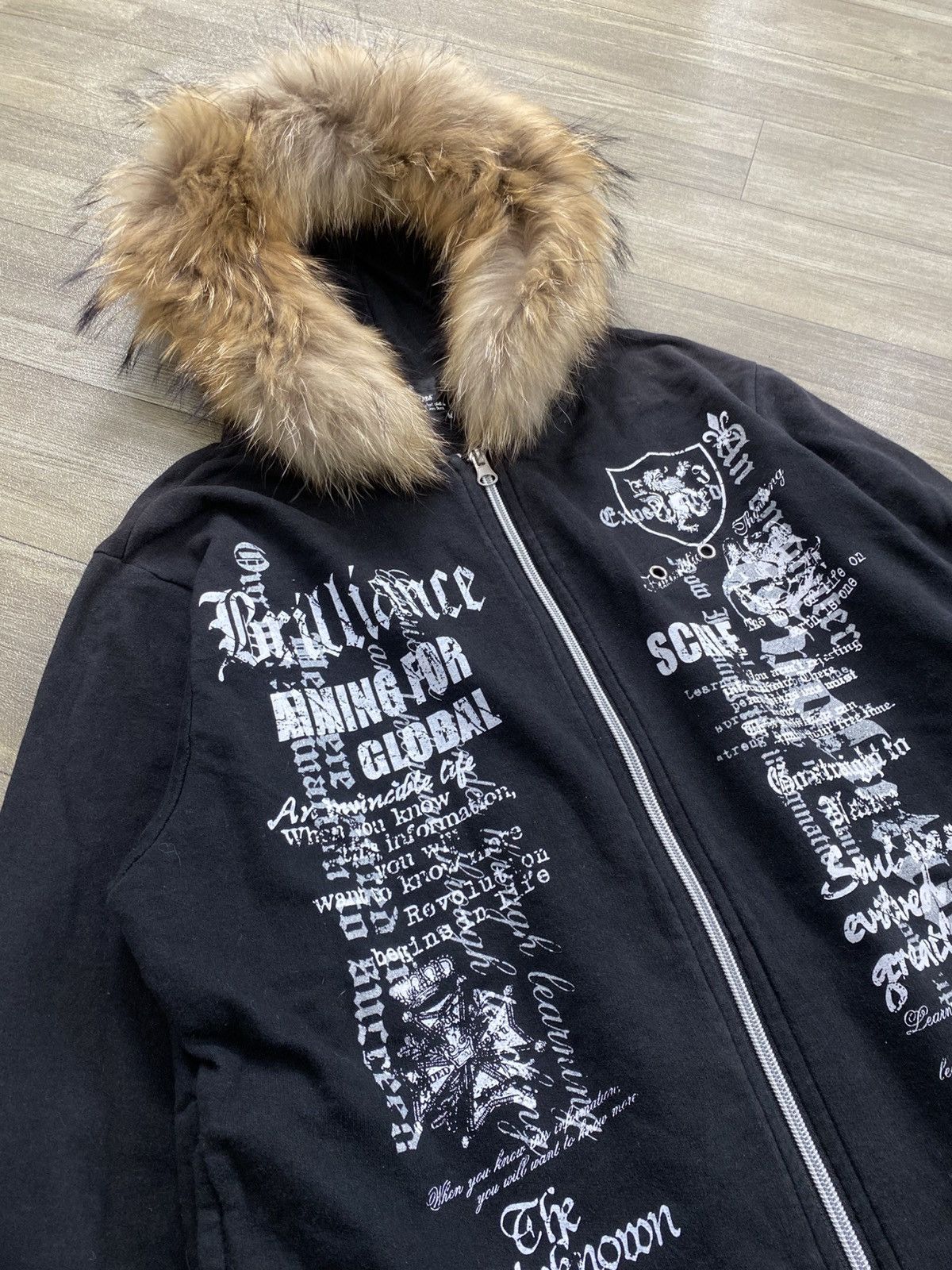 Japanese Brand 2000s Collins Skulls Poem Cross Grunge Punk Fur Zip Hoodie Size US M / EU 48-50 / 2 - 4 Thumbnail