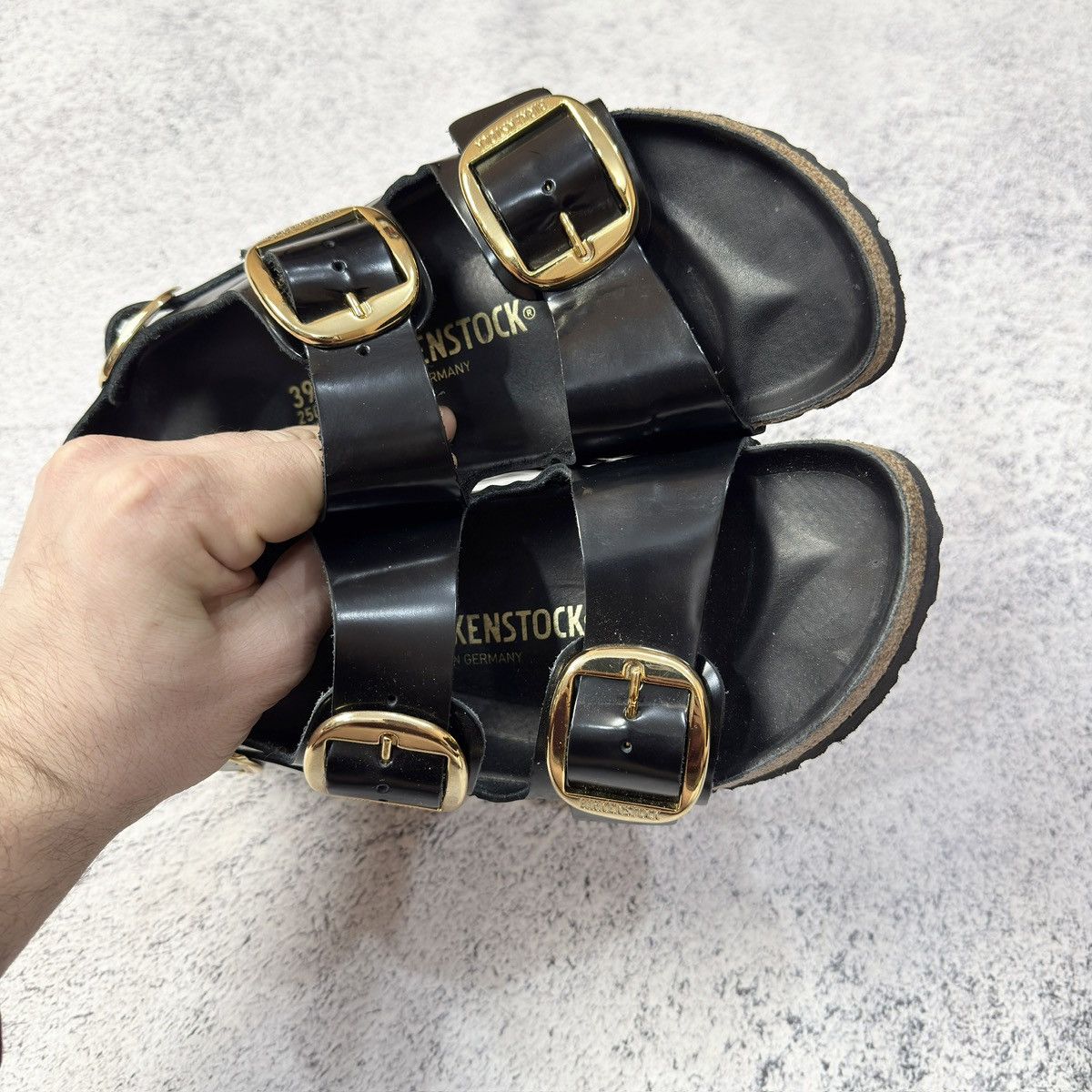 Birkenstock × Designer Birkenstock Milano Black/Gold Leather Sandals 39size 25cm Size US 8.5 / IT 38.5 - 10 Thumbnail