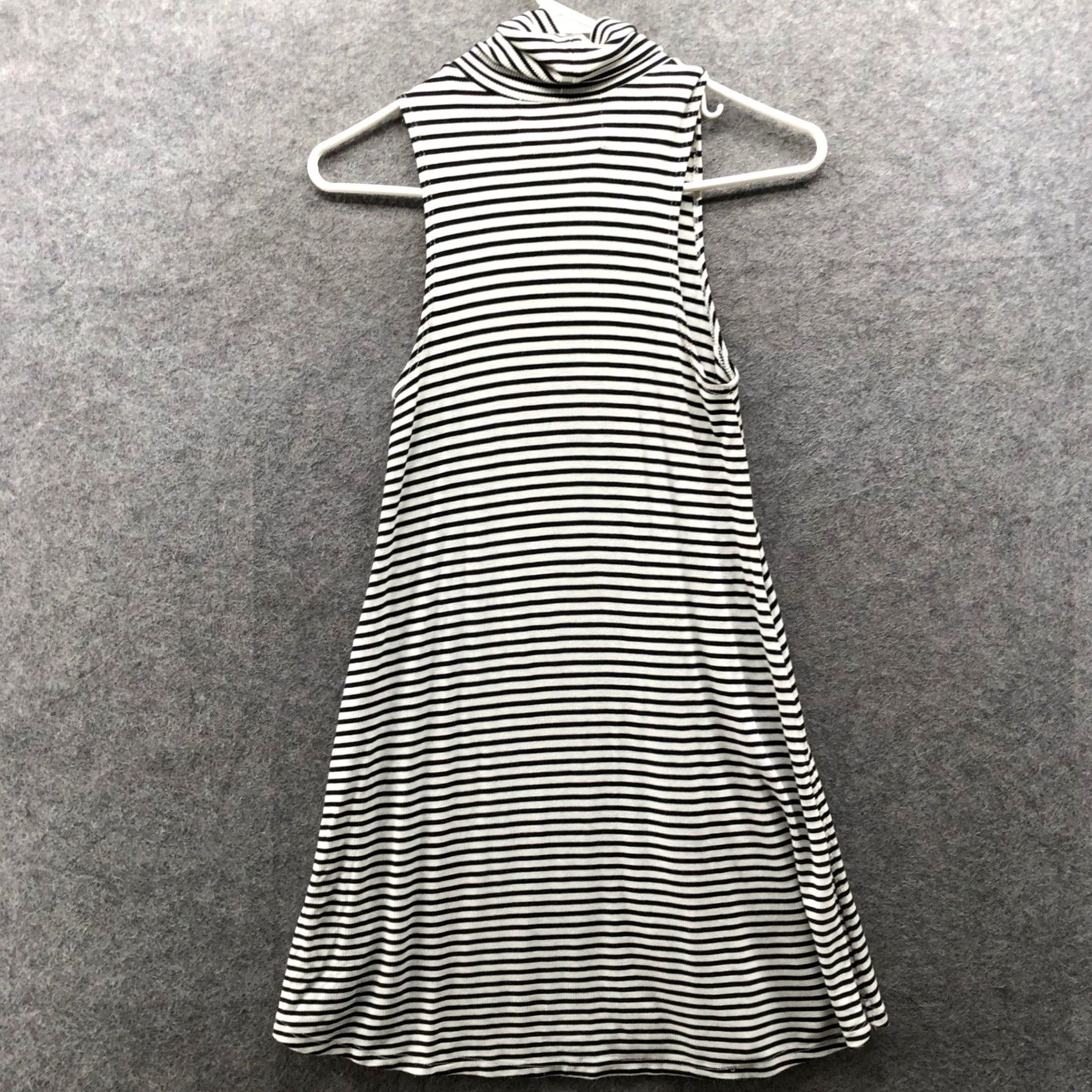 Vintage Puella Sleeveless Turtleneck Mini Dress Womens M Striped Black White Jersey Rib Size M / US 6-8 / IT 42-44 - 2 Thumbnail