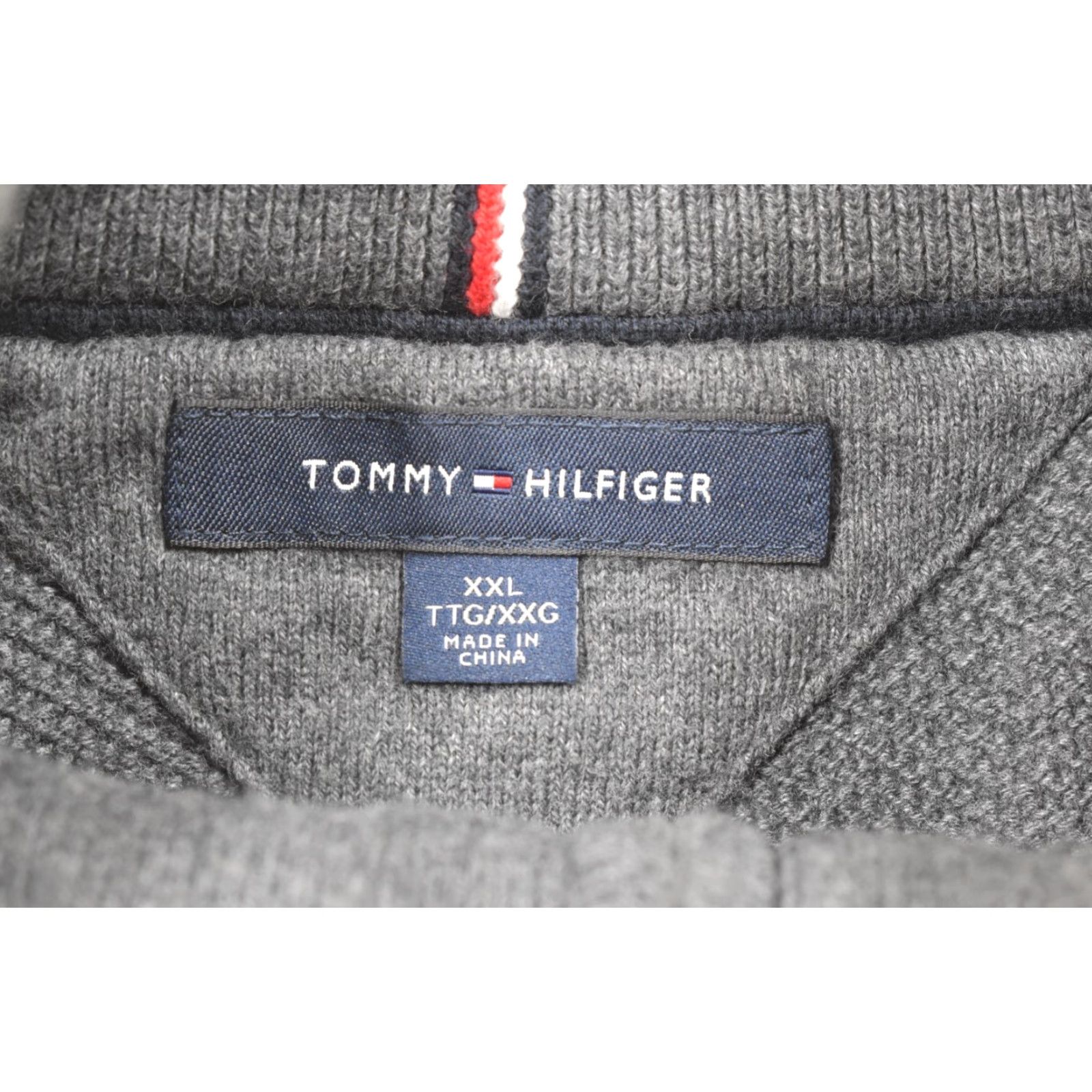 Tommy Hilfiger Tommy Hilfiger Men's XXL Gray Cotton Knit Pullover Sweater 1/4 Zip Flag Logo Rib Size US XXL / EU 58 / 5 - 7 Thumbnail