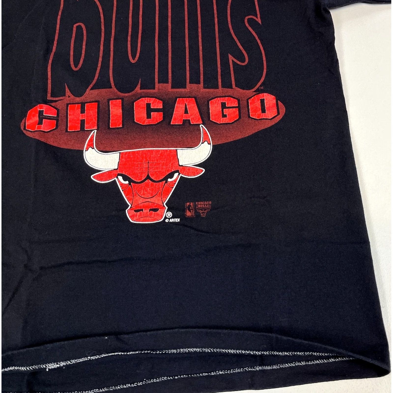 Vintage Artex Sportswear Men's Vintage 90s Chicago Bulls T-Shirt Shirt Small Black 100% Cotton Mens Size US S / EU 44-46 / 1 - 6 Thumbnail
