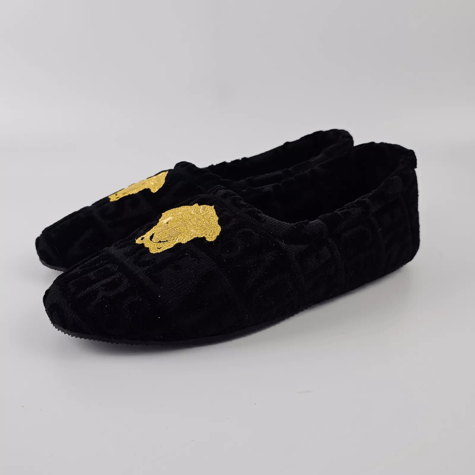 Versace VERSACE Allover Black Cotton Slippers New 37 Size US 7 / IT 37 - 1 Thumbnail