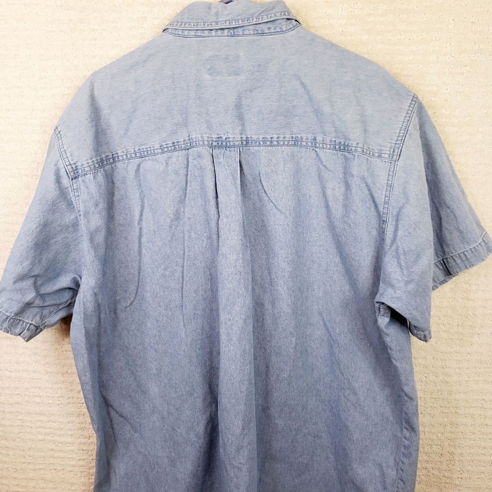 Vintage Profile for Men Denim Shirt 2XT Light Blue Long Sleeve Button-Up Pockets Casual Workwear Shirts Mens Size US XXL / EU 58 / 5 - 7 Thumbnail