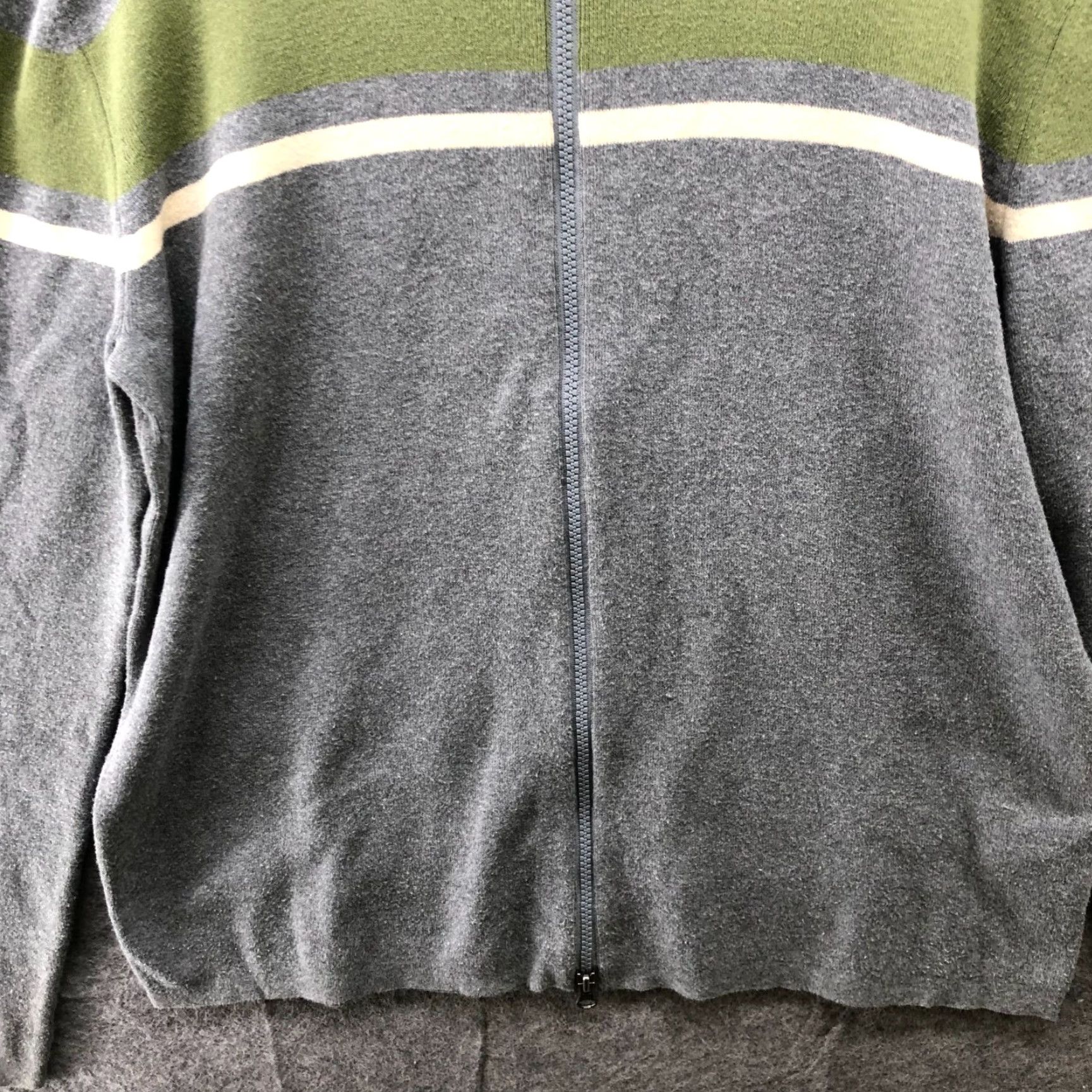 Banana Republic VTG Banana Republic Full Zip Sweater Mens M Gray Green Stripe Knit Cotton Size US M / EU 48-50 / 2 - 4 Thumbnail