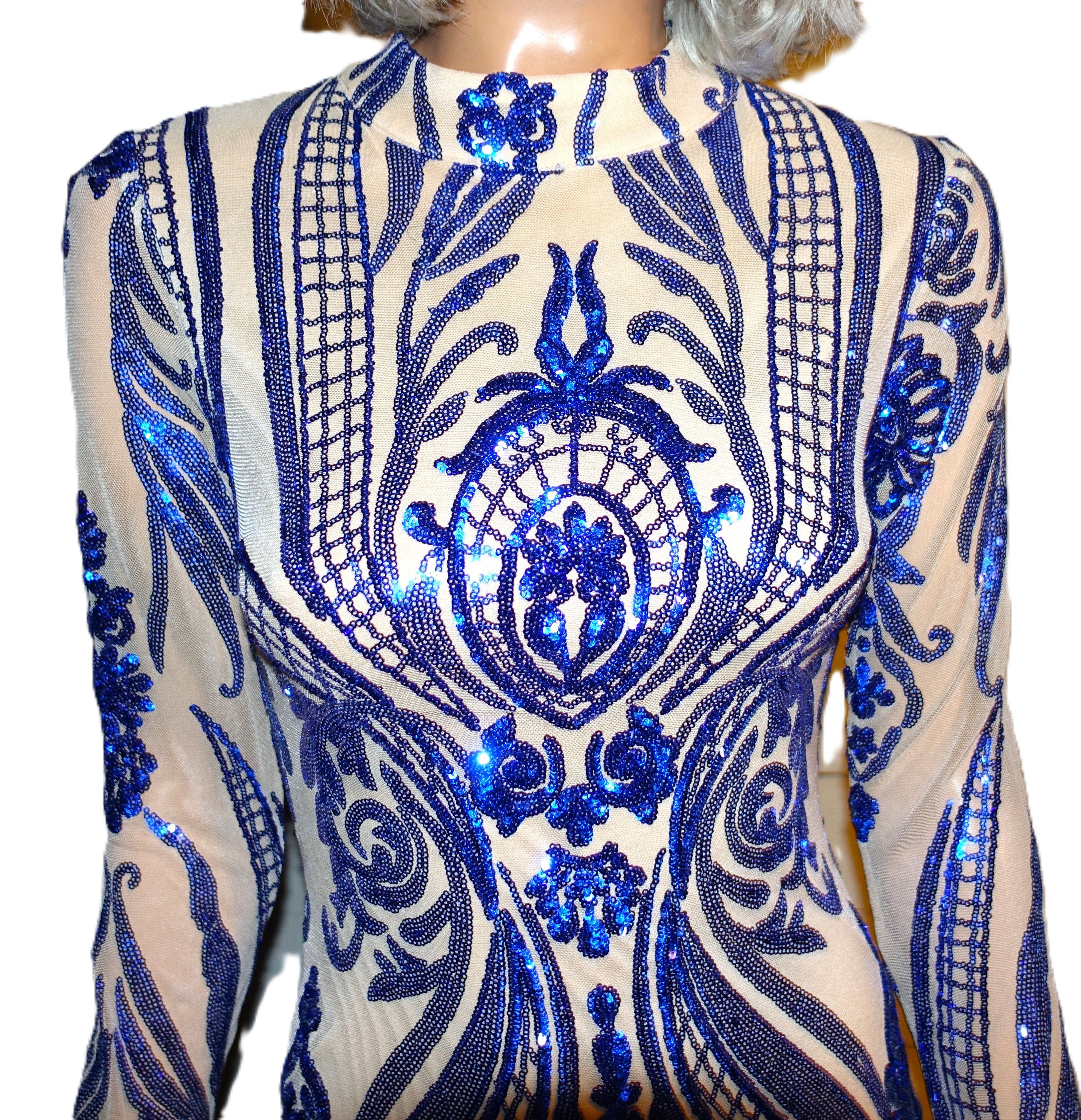 Fashion Nova Fashion Nova Blue Tan Sequin Dress S Size S / US 4 / IT 40 - 3 Thumbnail