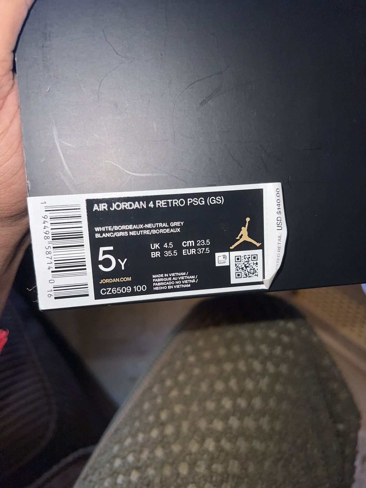 Jordan Brand Paris Saint-Germain x Air Jordan 4 Retro GS 'Bordeaux' Size US 5 / EU 37 - 8 Thumbnail