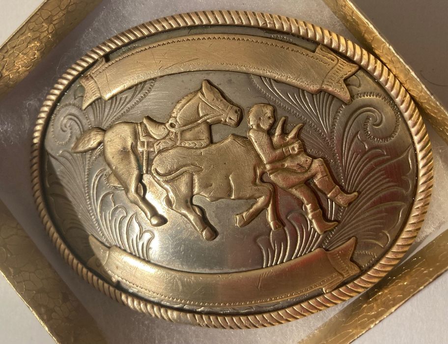 Vintage Vintage Metal Belt Buckle, German Silver, Cow Wrestling, Ro ...