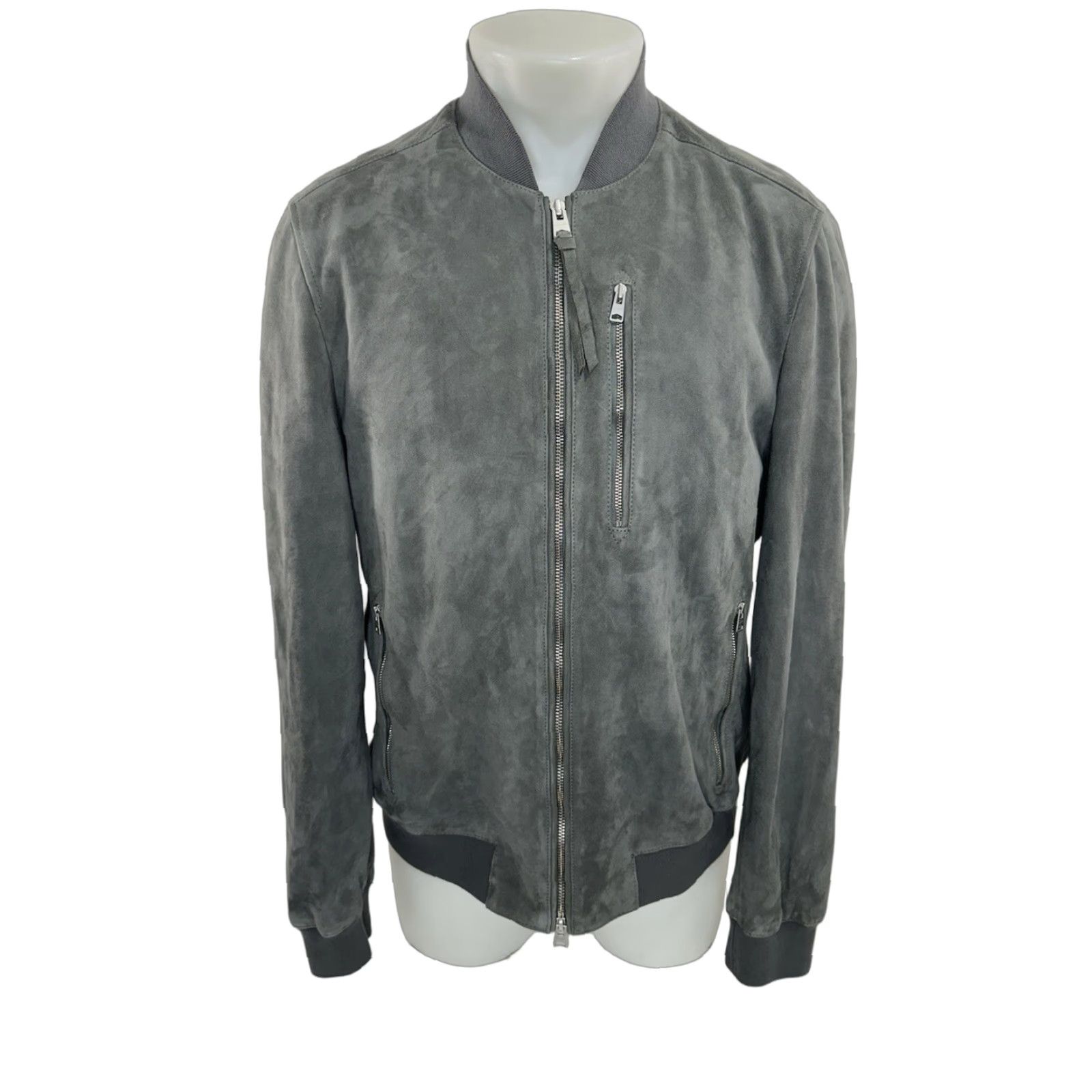 Allsaints ALL SAINTS - SUEDE LEATHER Bomber Jacket Mens XL Gray Full Zip Adults Leather Lining Full Zip 90s? Size US XL / EU 56 / 4 - 1 Thumbnail