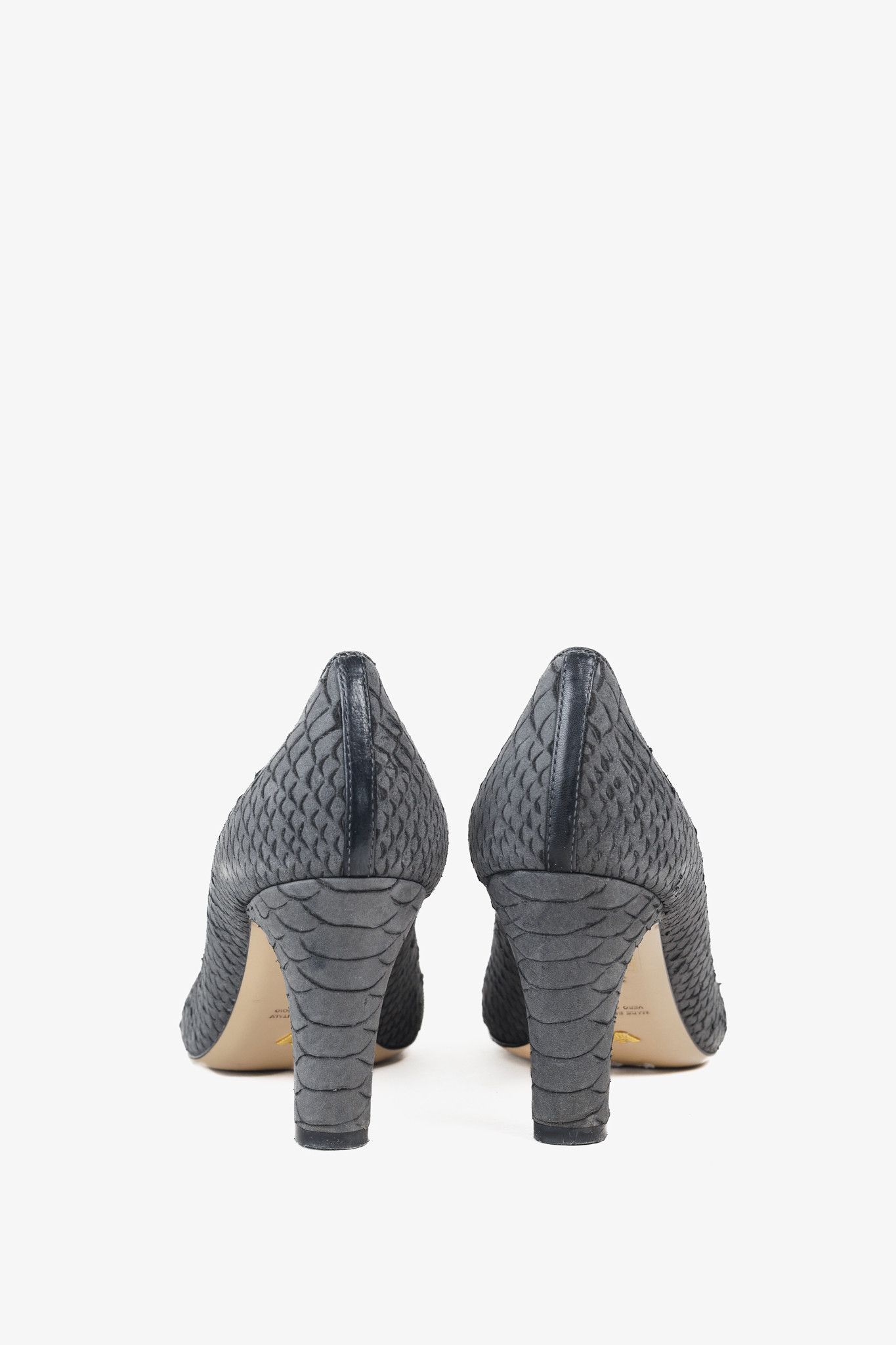 Emporio Armani Emporio Armani Snake Stamped Grey Leather Pumps Size US 7 / IT 37 - 3 Thumbnail