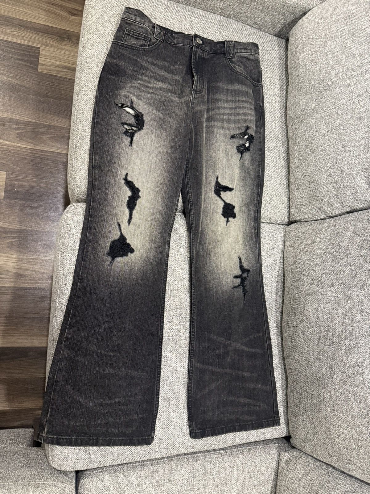 Other Black Distressed Flared Jeans Size US 36 / EU 52 - 3 Thumbnail