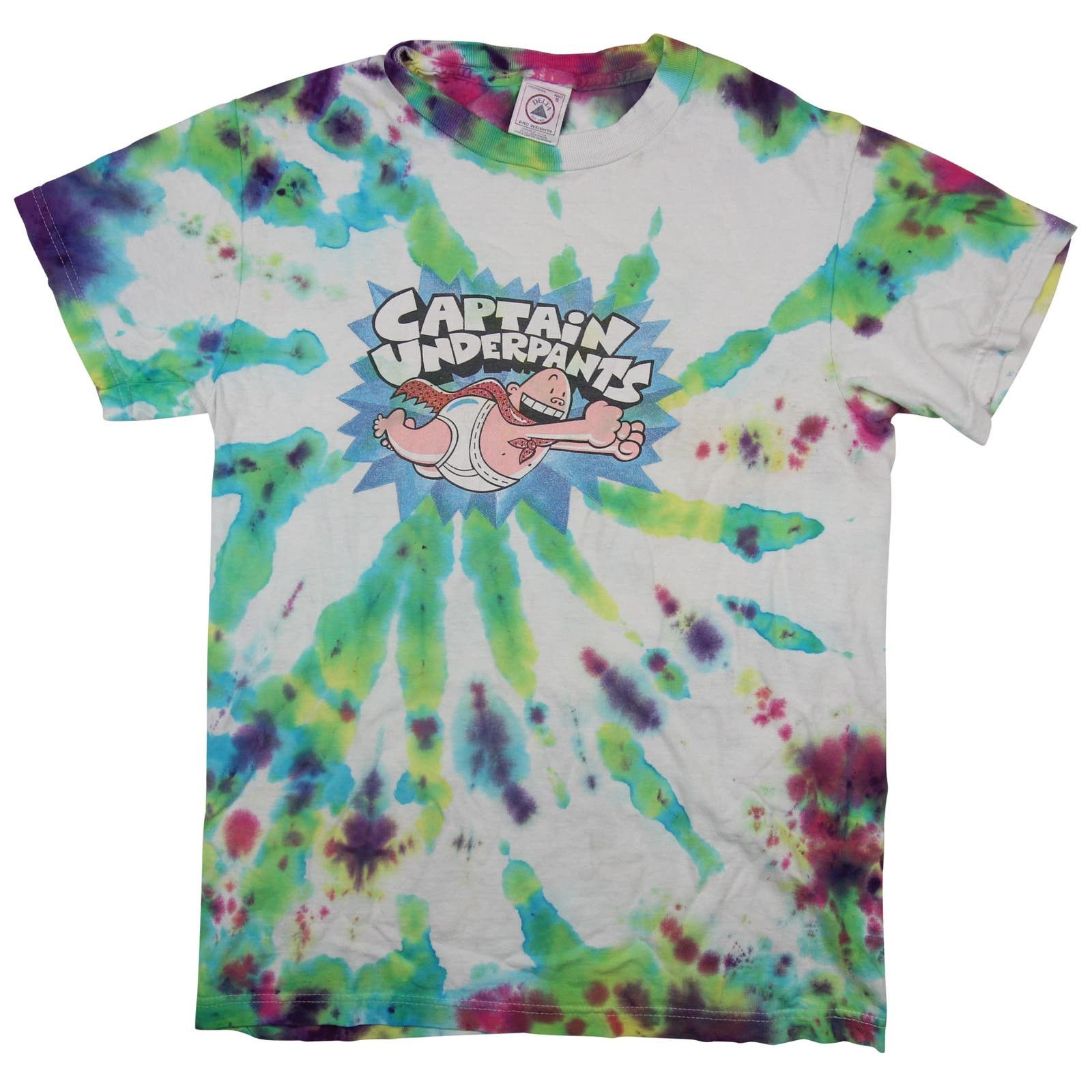 image of Vintage Captain Underpants Graphic Tie Dye T Shirt, Men's (Size Small)