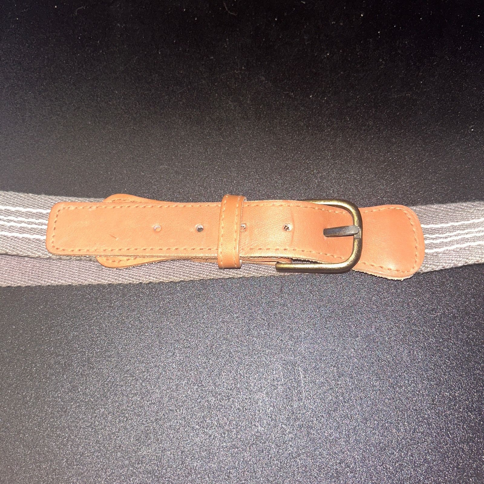 Other Gray Canvas Brown Genuine Leather Adjustable Belt Size 36 Size 36 - 4 Thumbnail