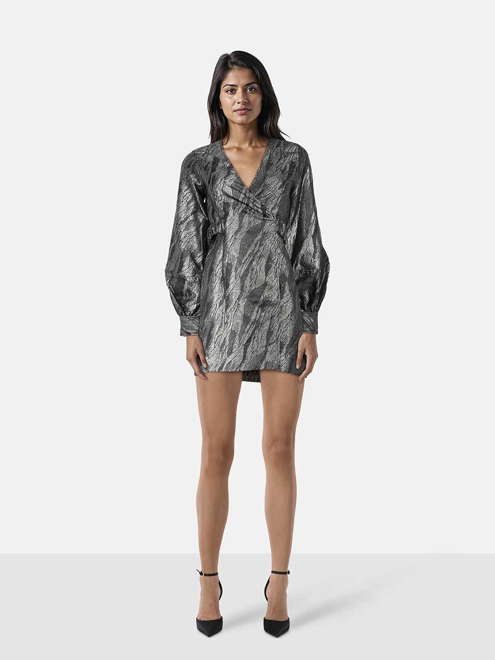 Ganni Silver Wrap Mini Dress Size XS / US 0-2 / IT 36-38 - 1 Thumbnail