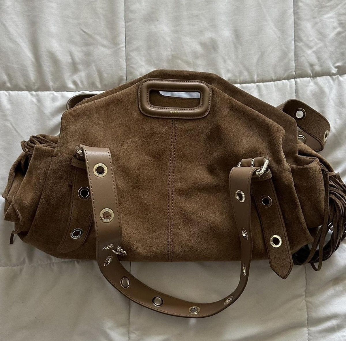 Maje Maje Paris Brown Suede Bag with Leather Straps Size ONE SIZE - 3 Thumbnail
