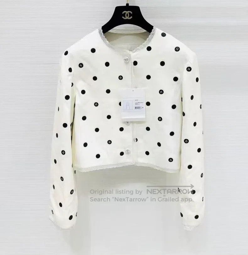 Chanel Chanel 23S beige white lace polki dot leather jacket Size XXS / US 00 / IT 34 - 1 Thumbnail