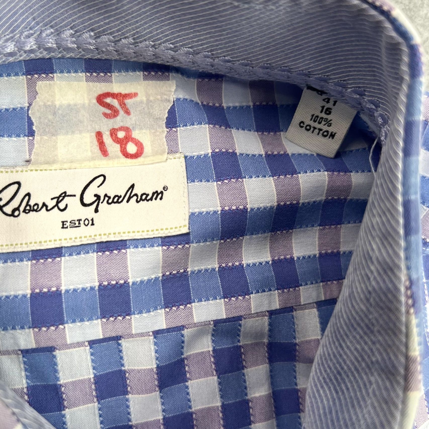 Robert Graham Robert Graham Shirt Mens 16 Blue Gingham Check Long Sleeve Button Front Cotton Dress Shirt Size US L / EU 52-54 / 3 - 7 Thumbnail