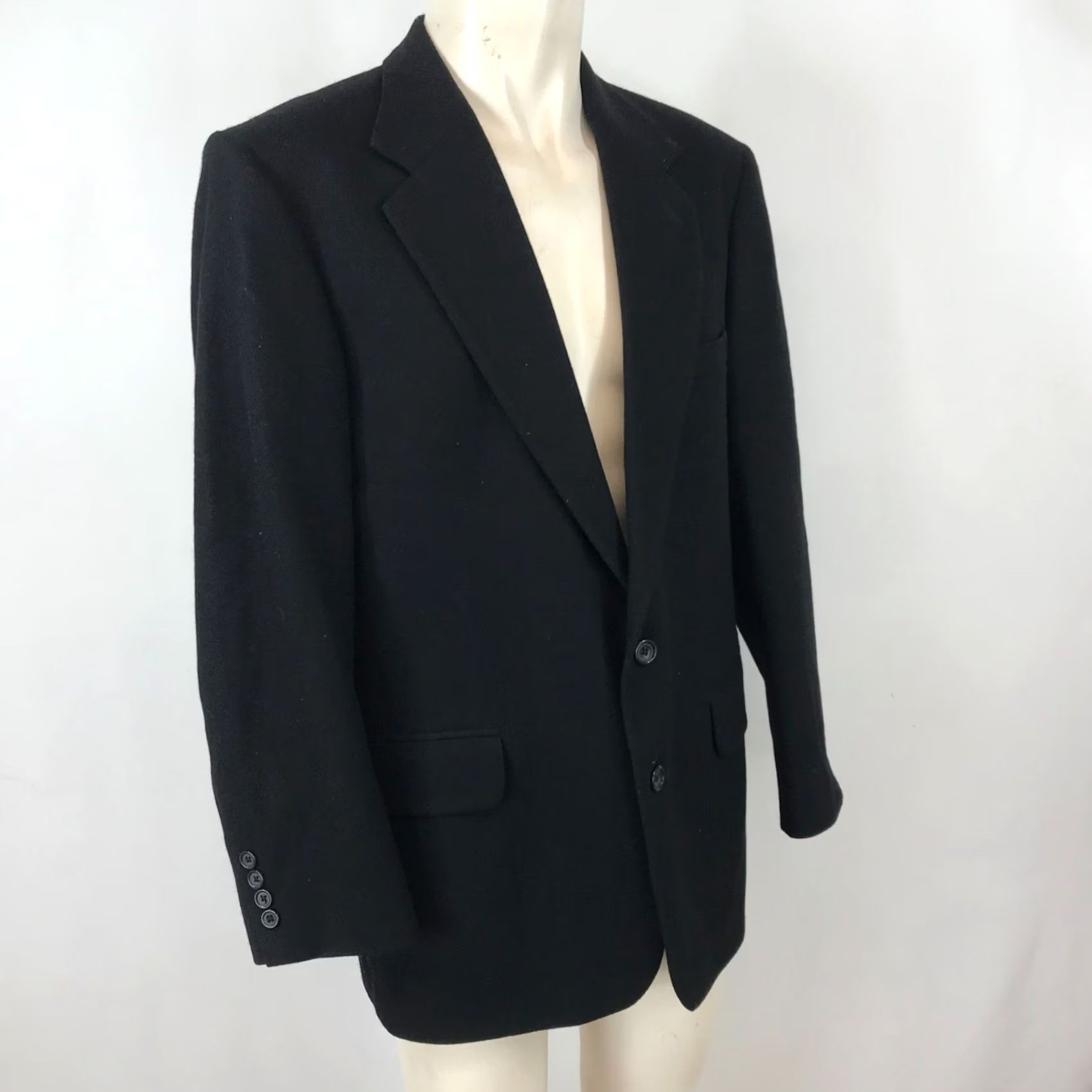 Oscar De La Renta VINTAGE Oscar de la Renta Mens Blazer Jacket 42R Black Wool Cashmere Blend BLAZER Mens Size 42R - 2 Thumbnail