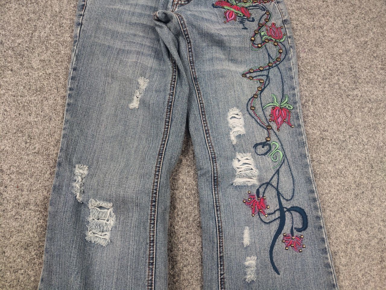 If Six Was Nine Mirame vintage Y2K Style logo Blue Faded denim Flared Jeans Size 31" - 7 Thumbnail