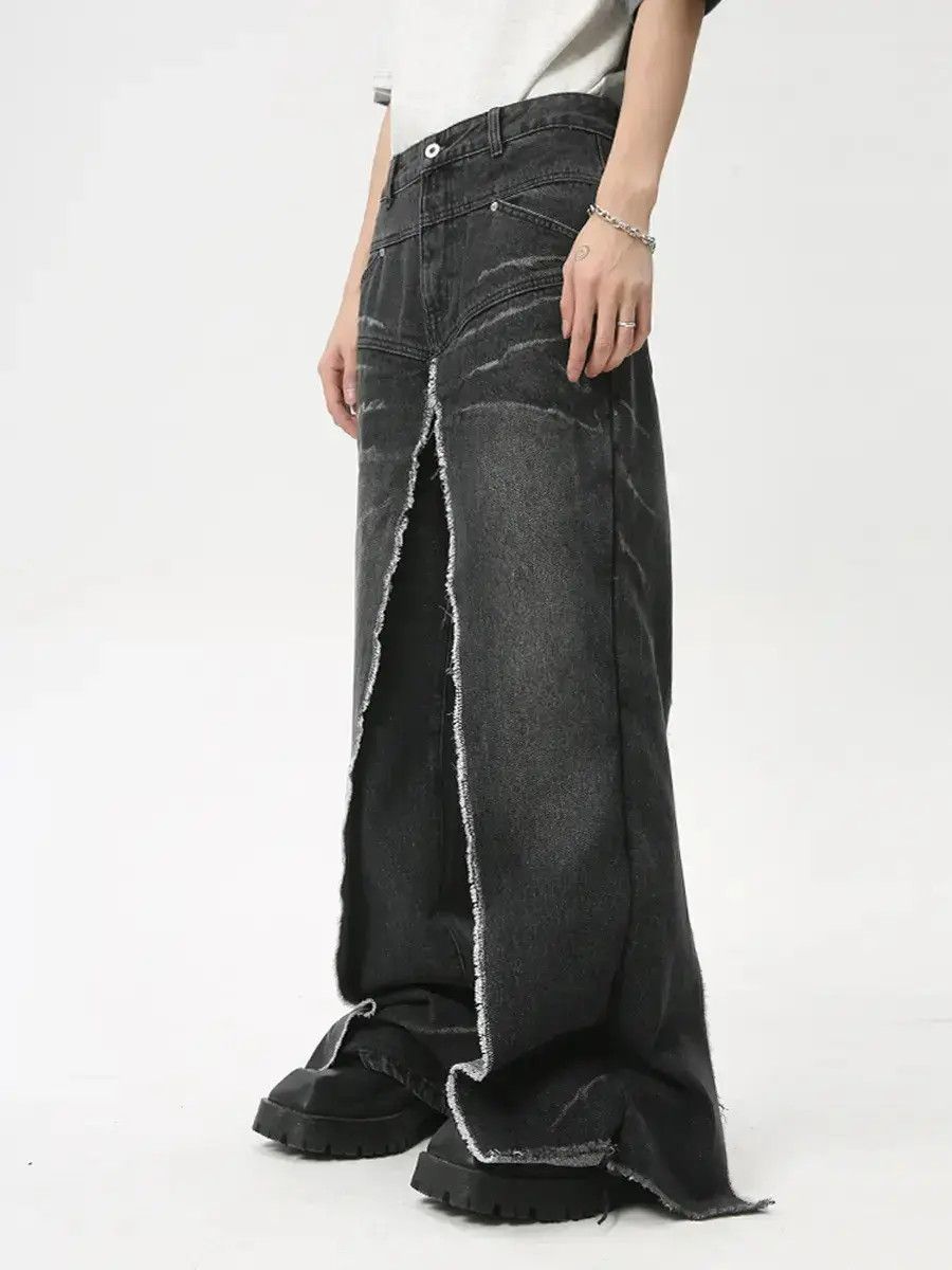 Japanese Brand Retro loose patchwork fringed jeans Size US 32 / EU 48 - 1 Thumbnail
