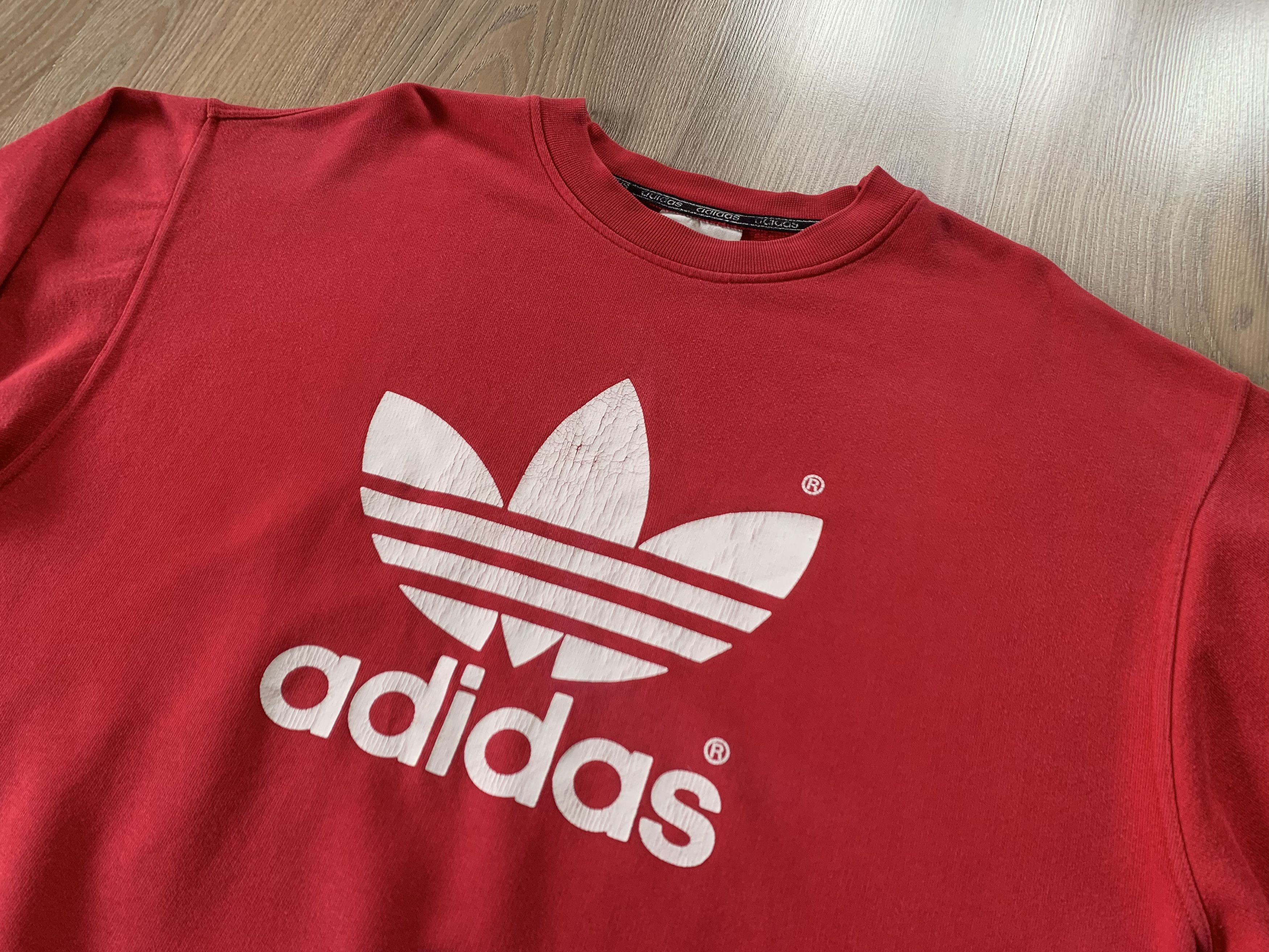 Adidas × Vintage Adidas Big Logo Red Cotton Vintage Sweatshirt Size US L / EU 52-54 / 3 - 4 Thumbnail
