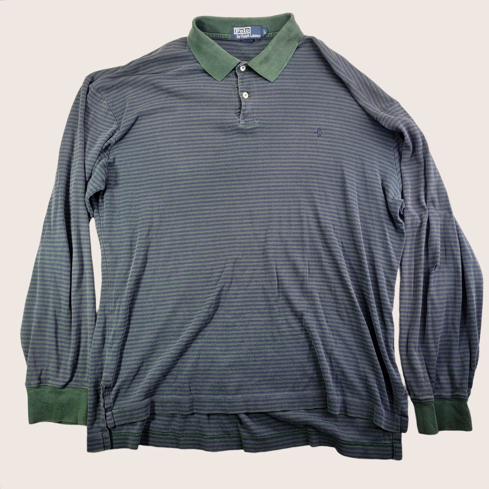 Polo Ralph Lauren Polo by Ralph Lauren Polo Shirt Mens L Green Striped Long Sleeve Jersey Polo Size US L / EU 52-54 / 3 - 1 Thumbnail