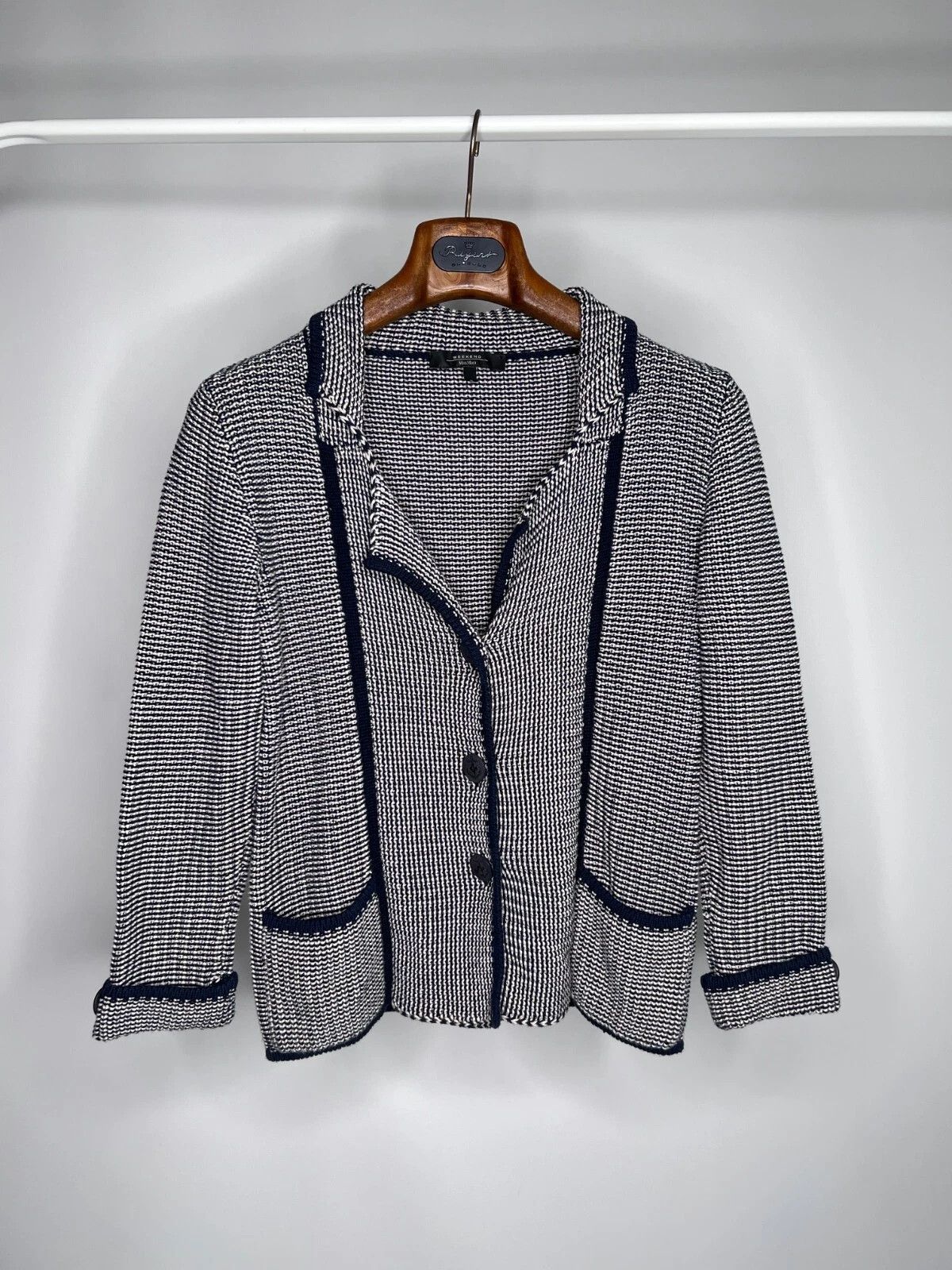 Weekend Max Mara MAX MARA Weekend Knit Blazer Jacket Blue White Striped Size M / US 6-8 / IT 42-44 - 1 Thumbnail