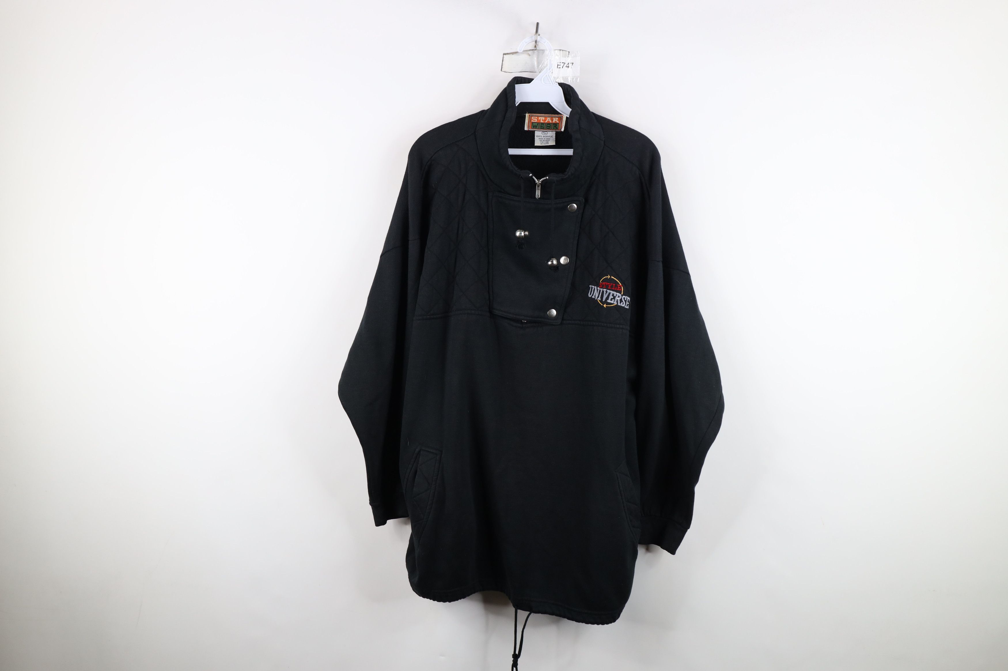 Vintage Vintage 90s Streetwear Quilted Bib Baggy Sweatshirt Black Size 3XL / US 20-22 - 1 Thumbnail