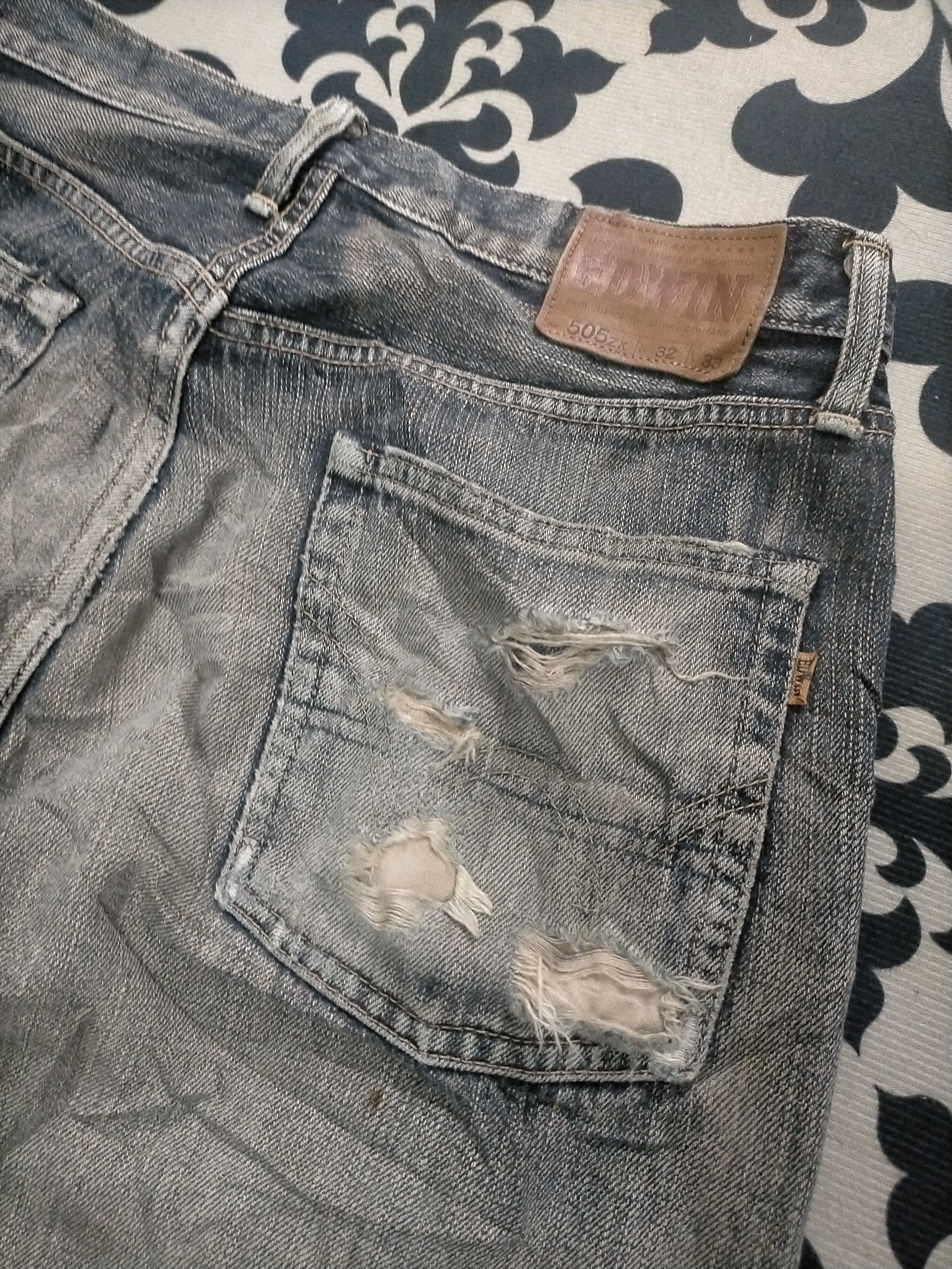 Edwin × If Six Was Nine × Le Grande Bleu (L.G.B.) 🔥Vintage🔥 Edwin 505zx Mudwash Distressed Selvedge Jeans Size US 32 / EU 48 - 6 Thumbnail