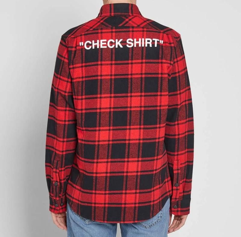 image of Off White Quote Flannel Shirt in Red, Men's (Size Medium)