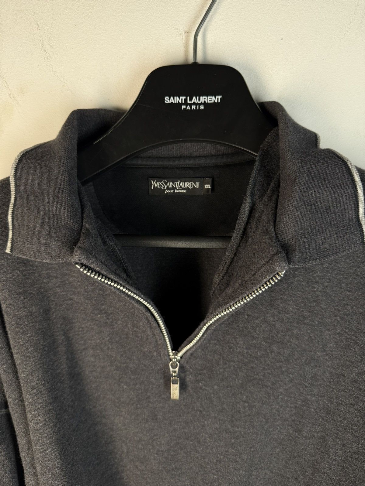 Yves Saint Laurent 90s YSL Sweatshirt 1/4 Quarter Zip Grey Vintage Sweater Size US XXL / EU 58 / 5 - 14 Thumbnail