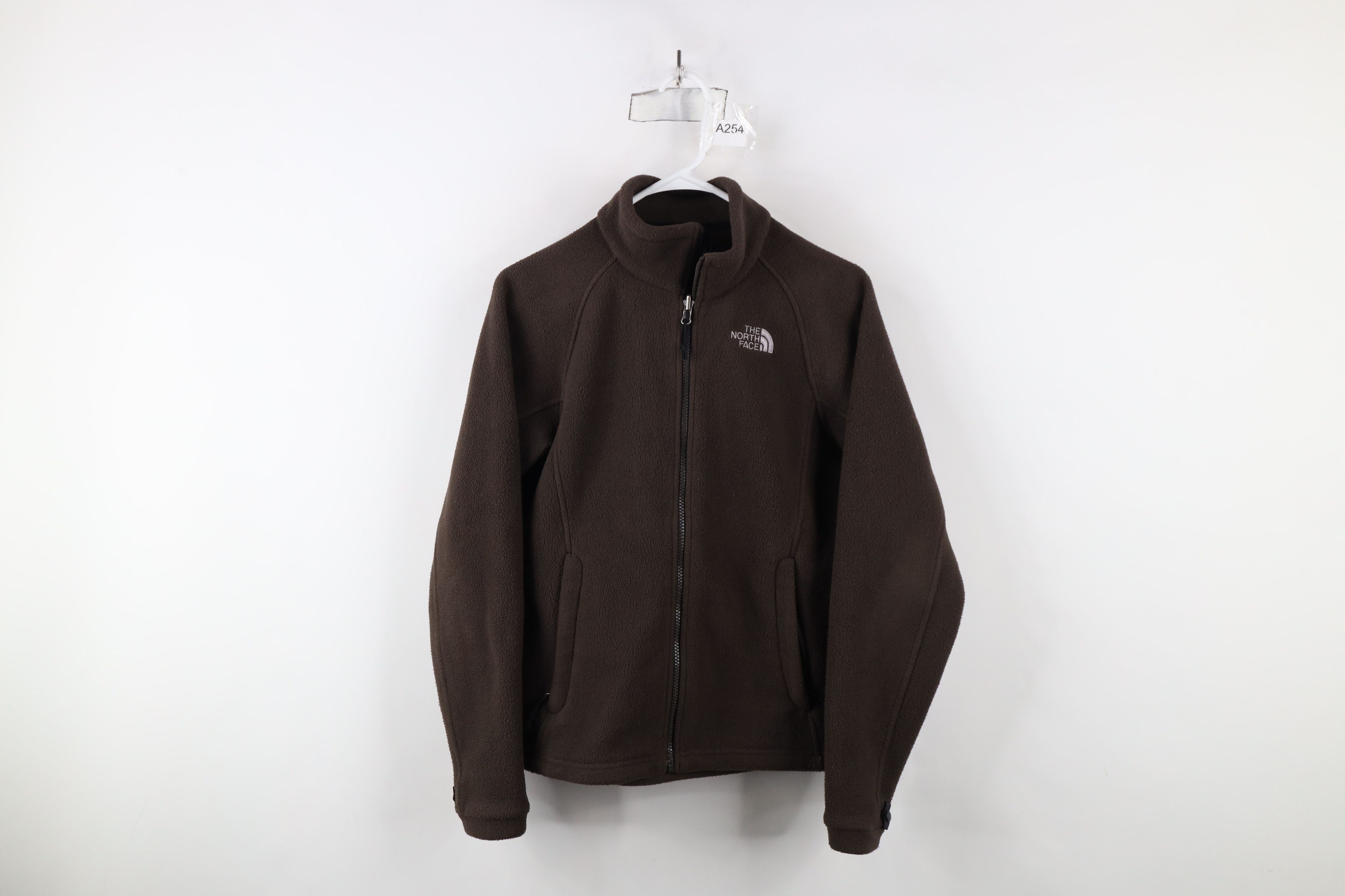 Vintage Y2K The North Face Spell Out Zip Fleece Jacket Brown