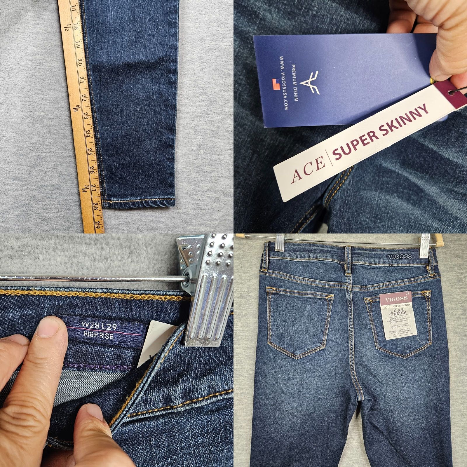 Vintage VIGOSS Jeans Skinny Women Regular 28W 29L Dark Wash Blue Cotton Polyester Spandex Belted Button Mid Rise Casual New Size 28" / US 6 / IT 42 - 8 Thumbnail