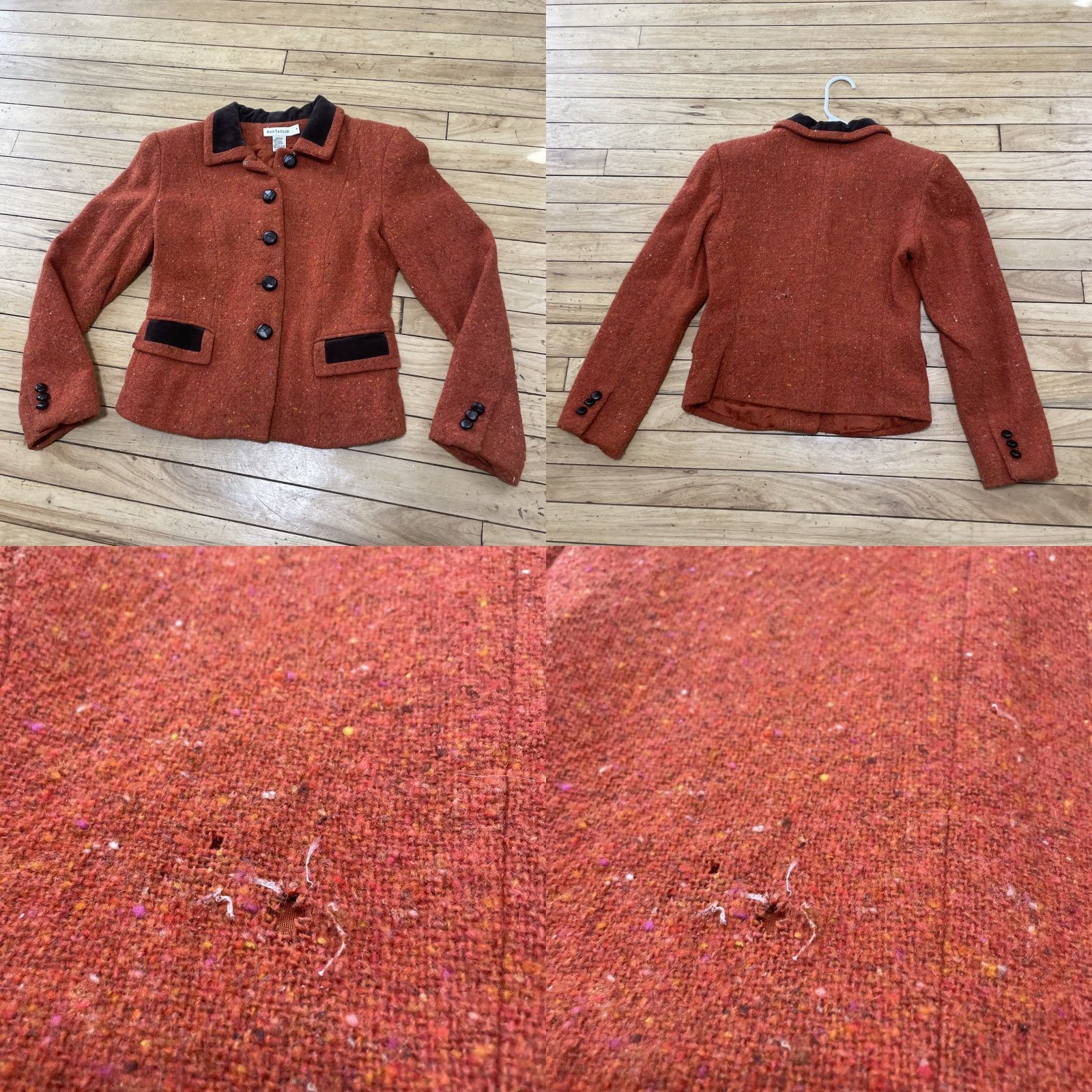 Ann Taylor VINTAGE Ann Taylor Wool Jacket Women 4 Orange Button Blazer 90s Grunge Art Wood Knit Casual Business Size S / US 4 / IT 40 - 9 Thumbnail