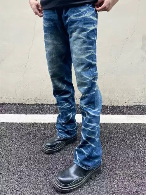 image of Vintage Hiphop Washed Tie Dye Fade Flared Pants in Blue Fade, Men's (Size 32)