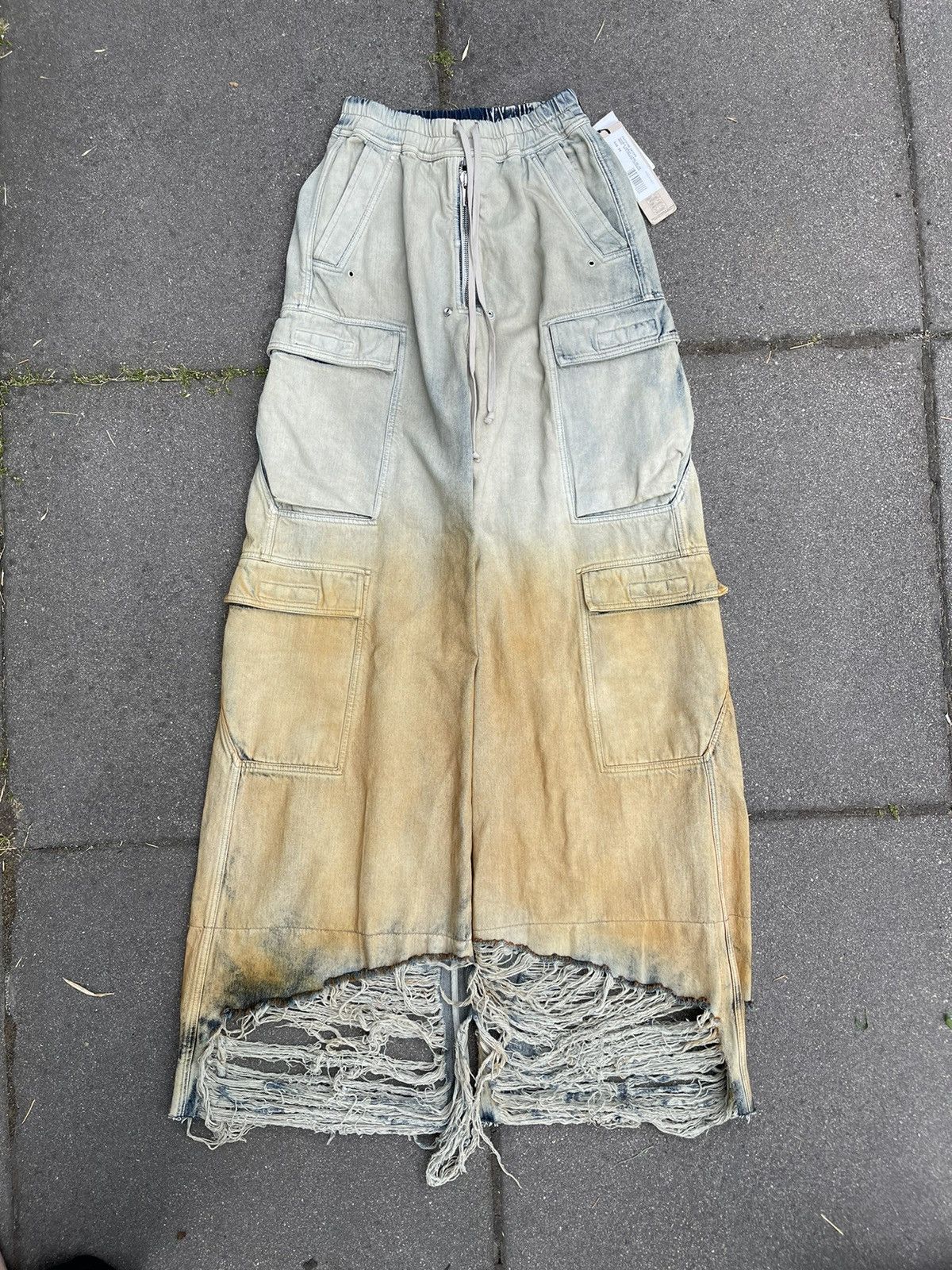 Rick Owens SS24 DRKSHDW denim double bela cargos distressed jumbo nwt Size US 33 - 1 Thumbnail