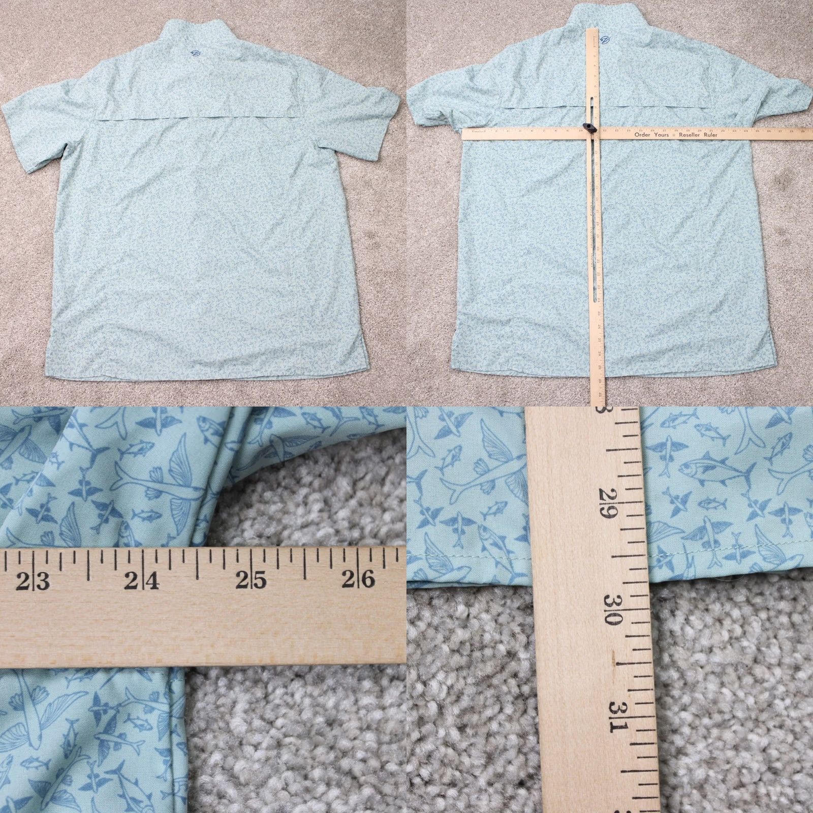Vintage Gillz AOP Shirt Mens Large Blue Fish All Over Print Polyester Stretch L/S Button Up Shirt Size US L / EU 52-54 / 3 - 9 Thumbnail