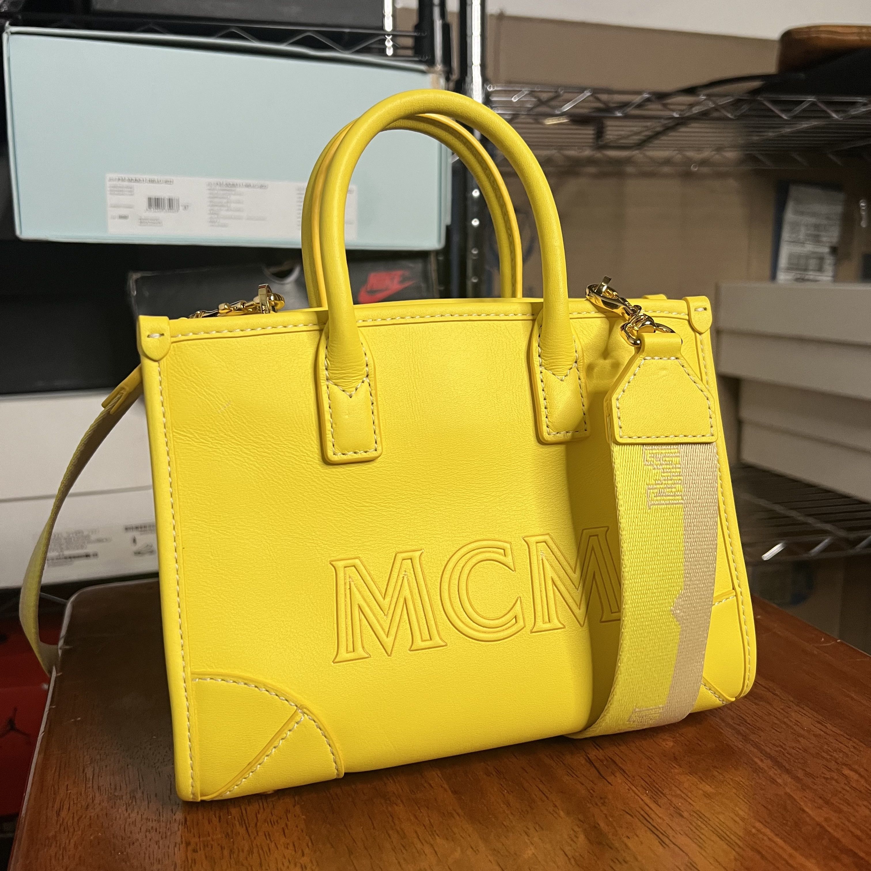 MCM MCM Mini Tonal Logo Leather Tote Bag Yellow Size ONE SIZE - 1 Thumbnail
