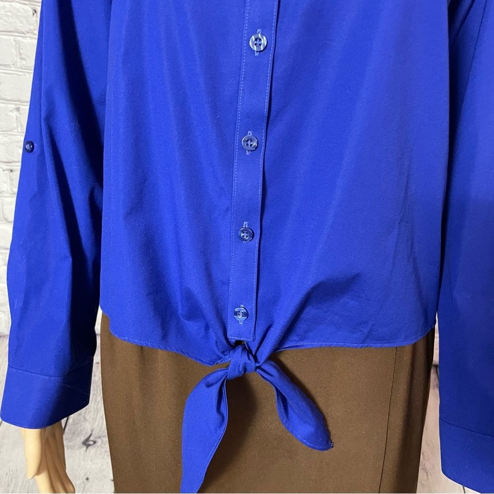 Chicos Chico's No-Iron Cotton Tie-Front Blue Shirt Size 0 US S Size S / US 4 / IT 40 - 2 Thumbnail