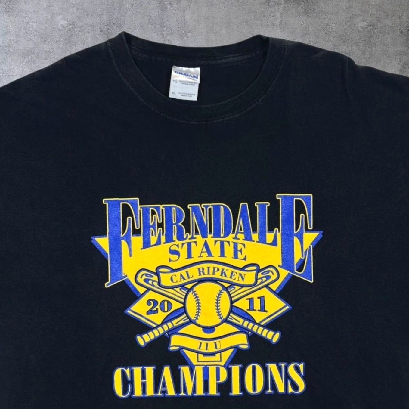 Gildan Ferndale State Champions "Cal Ripken" Baseball Sports Graphic Black T-Shirt XL Mens Short Sleeve Round Neck Size US XL / EU 56 / 4 - 4 Thumbnail