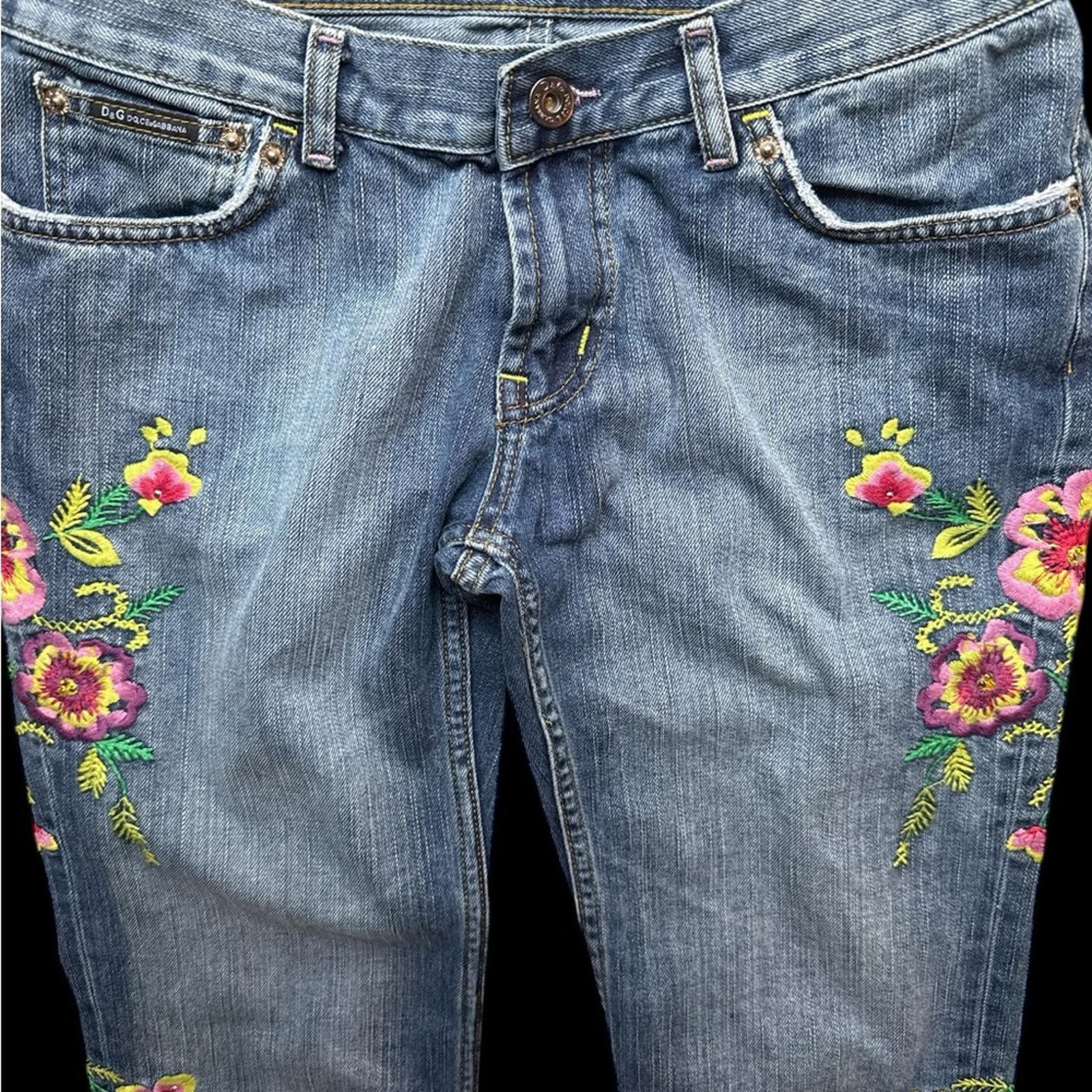 D.Gnak By Kang.D Vintage Dolce Gabanna Floral Embroidered Jeans 30 32 lowrise Size 30" / US 8 / IT 44 - 2 Thumbnail