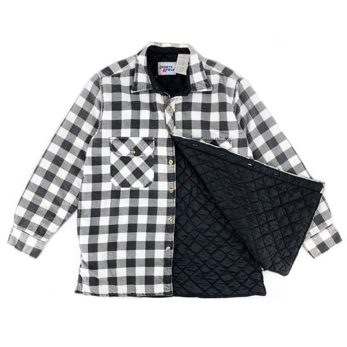 Sports Afield 90s quilted flannel shirt black white checkered plaid