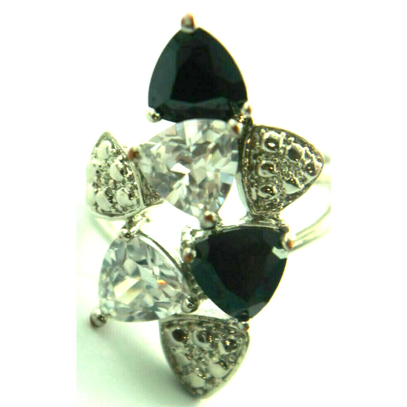 Other White & Black Crystal Trillion Cut Rhinestone Ring • Size 7 Size ONE SIZE - 2 Thumbnail