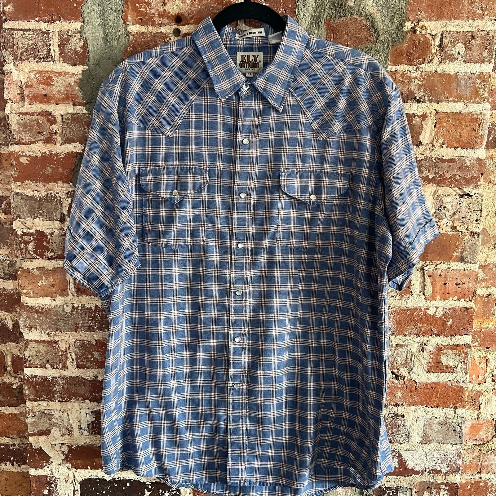 Vintage Ely Cattlemqn Men's Blue Plaid Pearl Snap Shirt XL 25x31 Size US XL / EU 56 / 4 - 5 Thumbnail