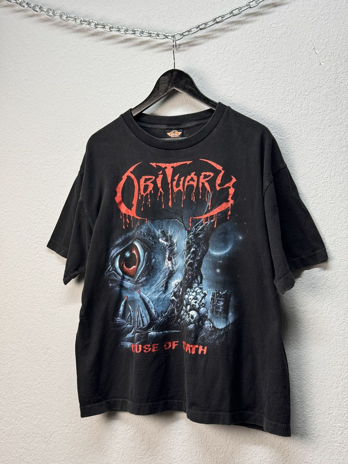Band Tees × The Rolling Stones Vtg 1991 Orig OBITUARY Cause of Death Blue Grape Merch Size US L / EU 52-54 / 3 - 2 Thumbnail