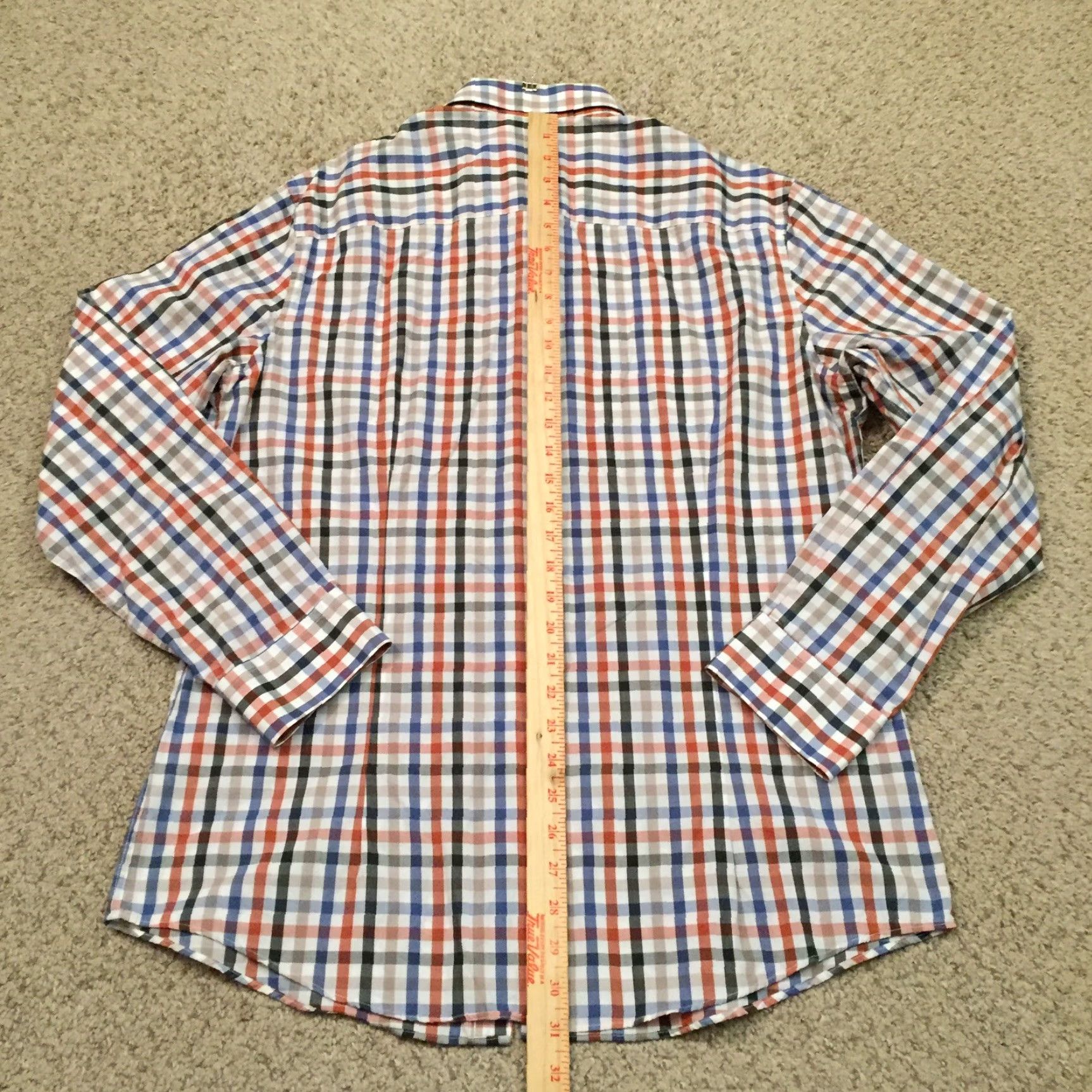 Bar III Bar III Shirt Mens Large Slim Orange Blue Plaid Long Sleeve Button Up Stretch Size US L / EU 52-54 / 3 - 6 Thumbnail