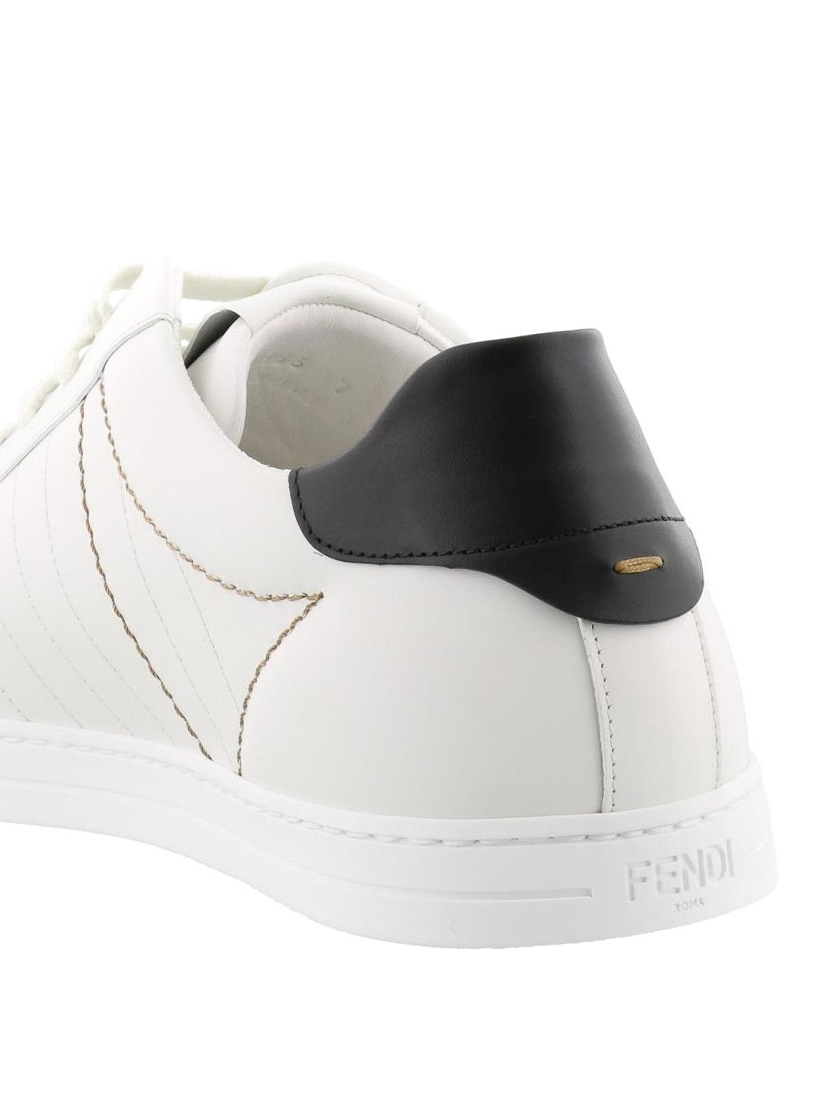 Fendi o1s1wg111224 Jacquard Band Leather Sneakers in White & Brown Size US 7 / IT 37 - 4 Thumbnail